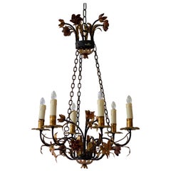Italian Metal Painted and Gilt Six-Light Chandelier with Flowers