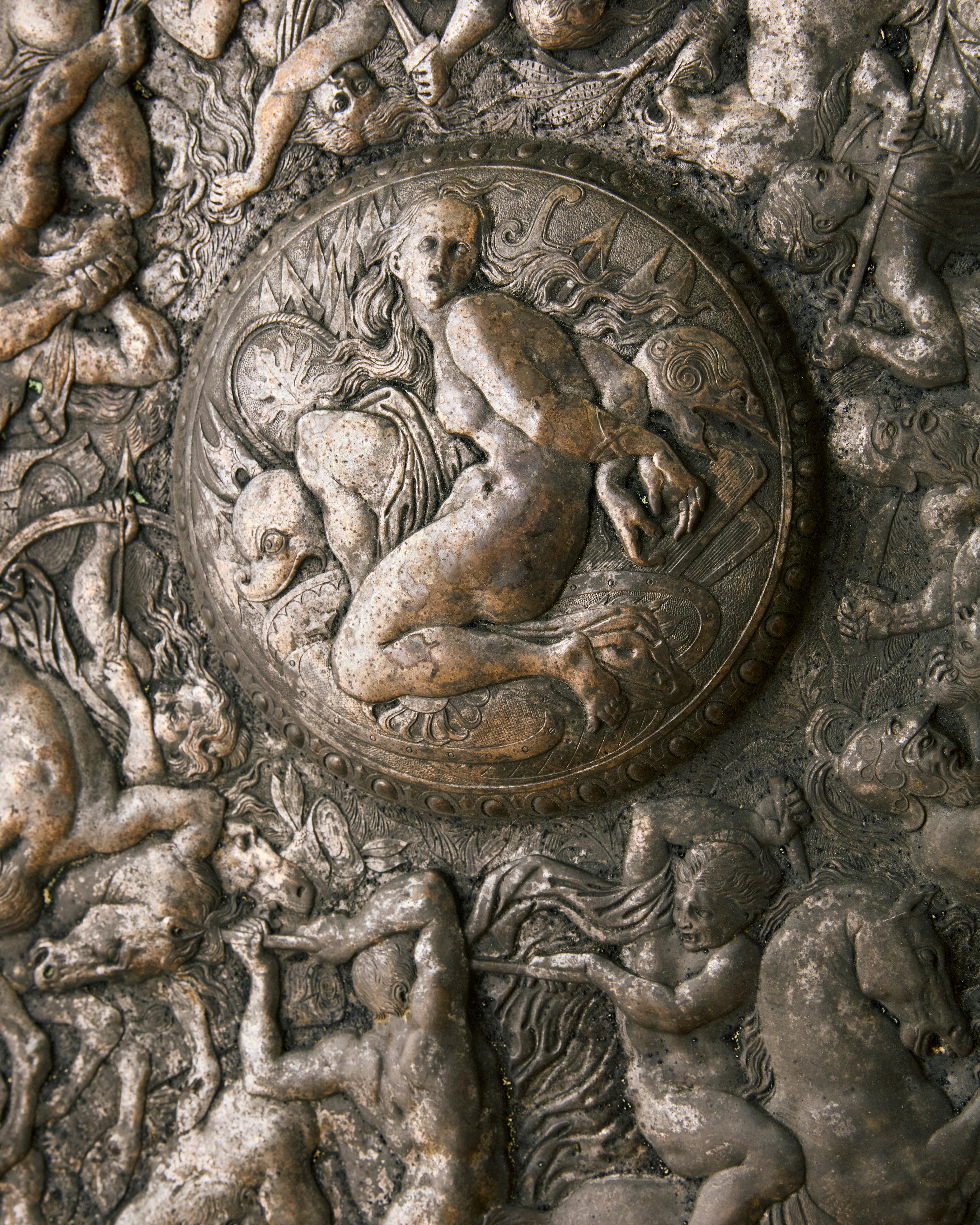 Italian Metal Relief Charger in The Manner of Eugenio Bellosio c. 1900 For Sale 2