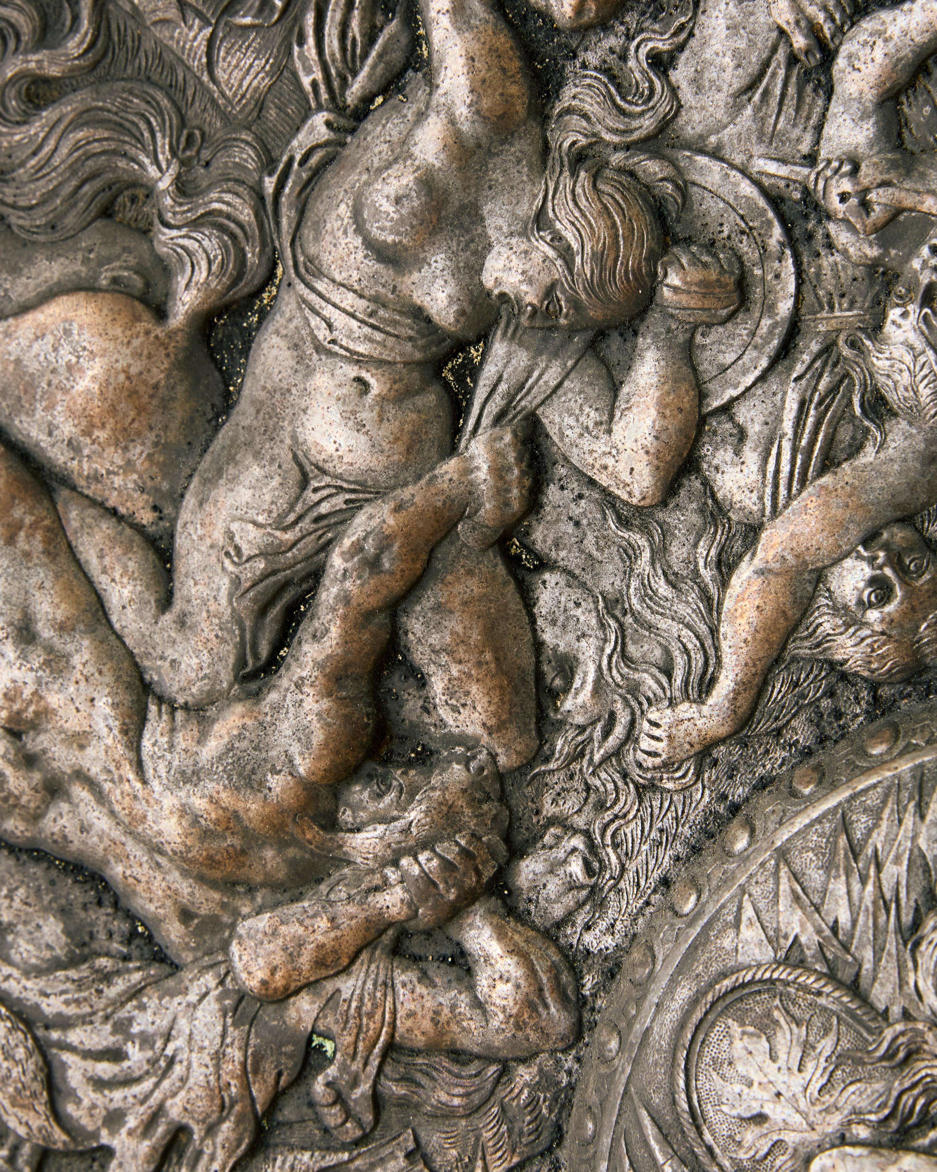 Italian Metal Relief Charger in The Manner of Eugenio Bellosio c. 1900 For Sale 3