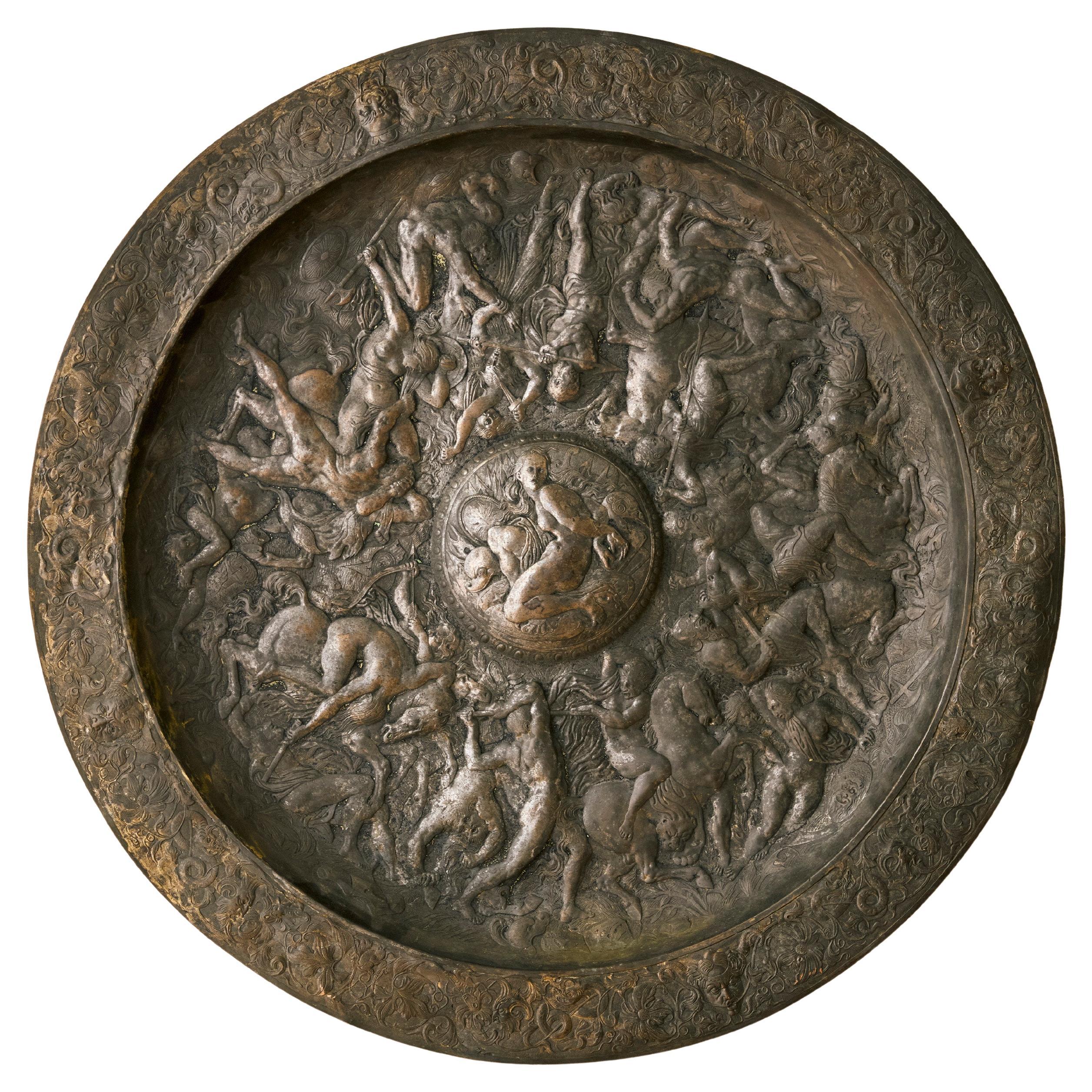 Italian Metal Relief Charger in The Manner of Eugenio Bellosio c. 1900 For Sale