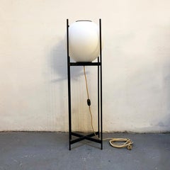 Italian Metal Rod and Opaline Glass Floor Lamp, 1950s