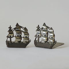 Italian Metal Sailing Ship Book Ends, 1940s