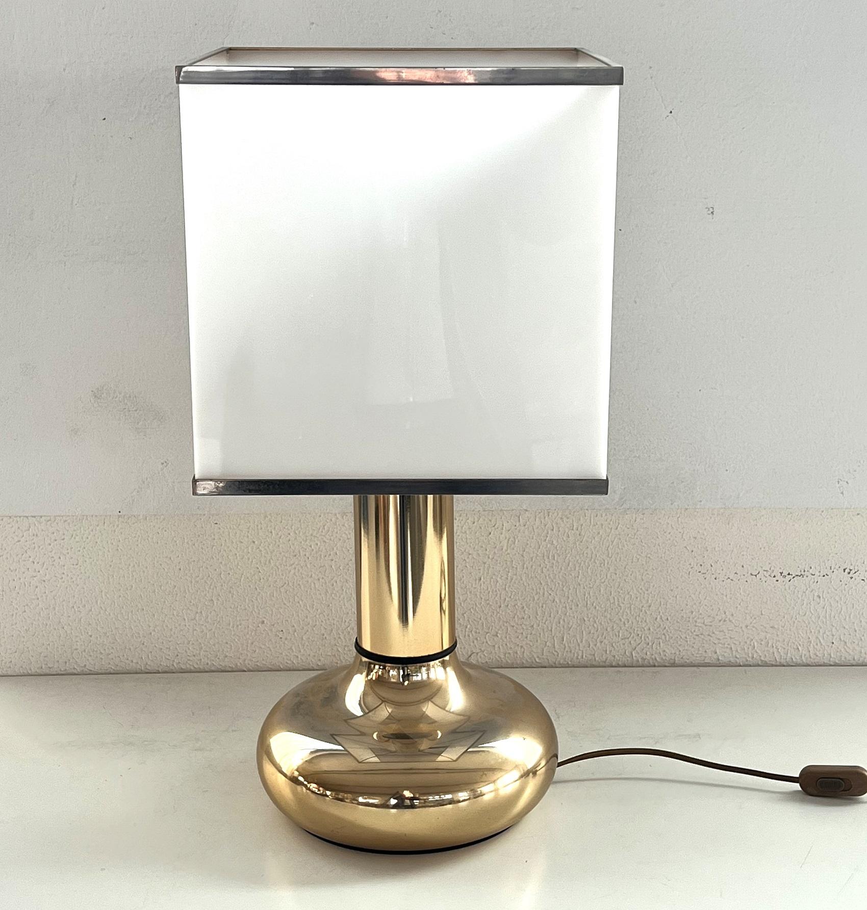 Mid-Century Modern Italian Metal Table Lamp with Square Perspex Lampshade, 1970s For Sale