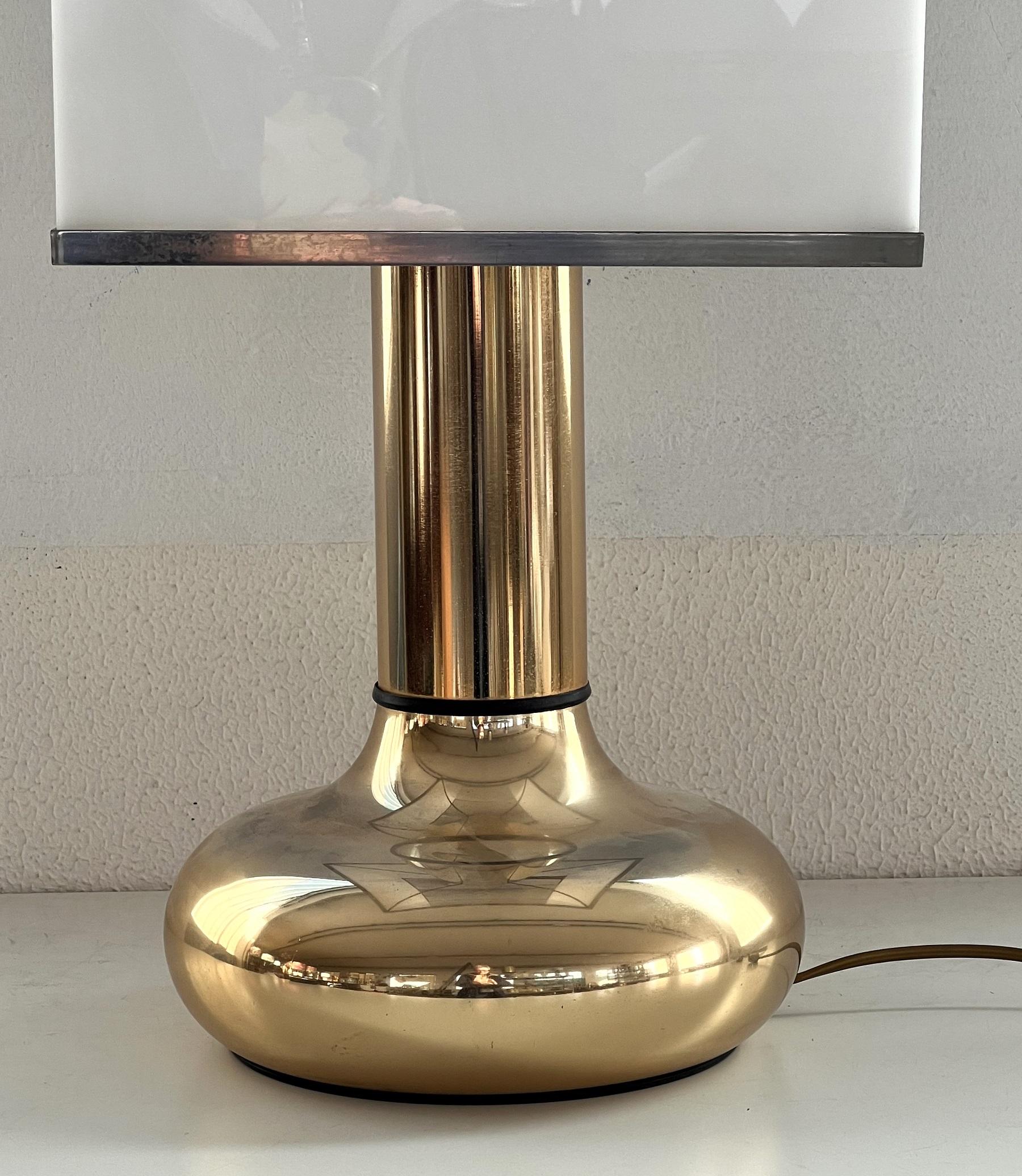 Late 20th Century Italian Metal Table Lamp with Square Perspex Lampshade, 1970s For Sale