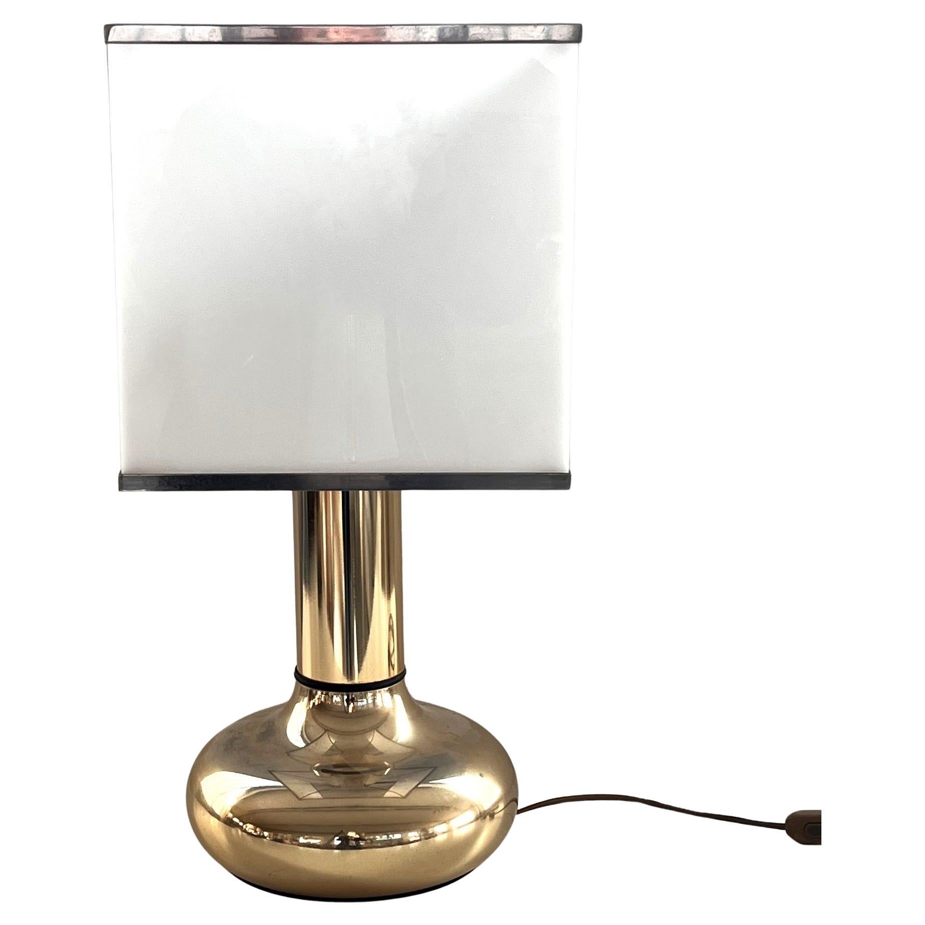 Italian Metal Table Lamp with Square Perspex Lampshade, 1970s