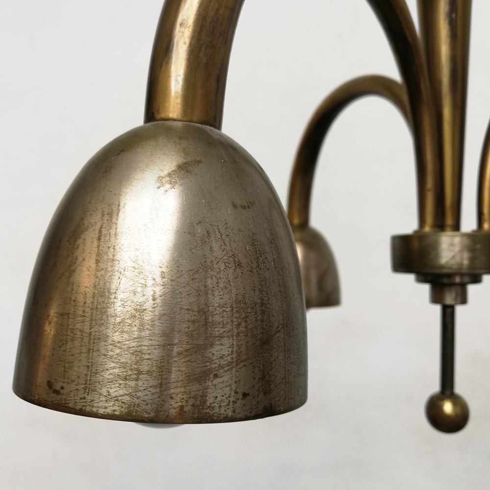 Italian Metal Three-Lights Art Deco Ceiling Lamp, 1930s 6
