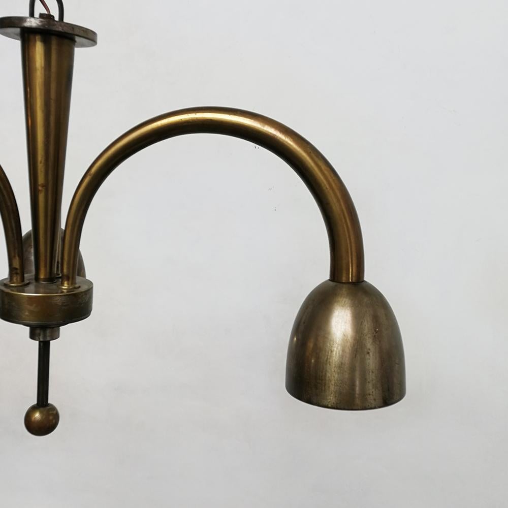 Italian Metal Three-Lights Art Deco Ceiling Lamp, 1930s 4