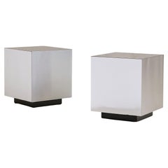 Italian Metallic Finish Cube Side Table, 1970s - 2 Available