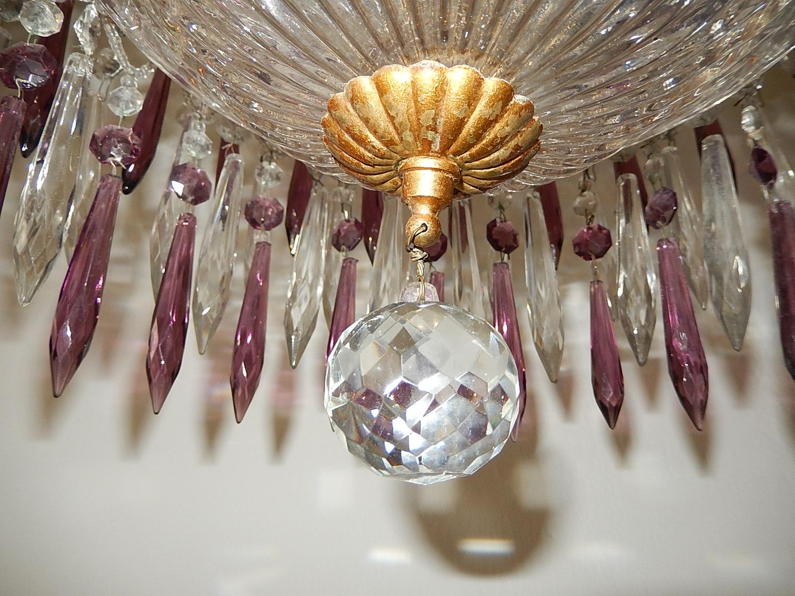 Italian Micro-Beaded Amethyst Crystal Prisms Chandelier For Sale 8