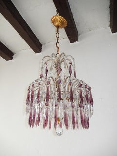 Italian Micro-Beaded Amethyst Crystal Prisms Chandelier