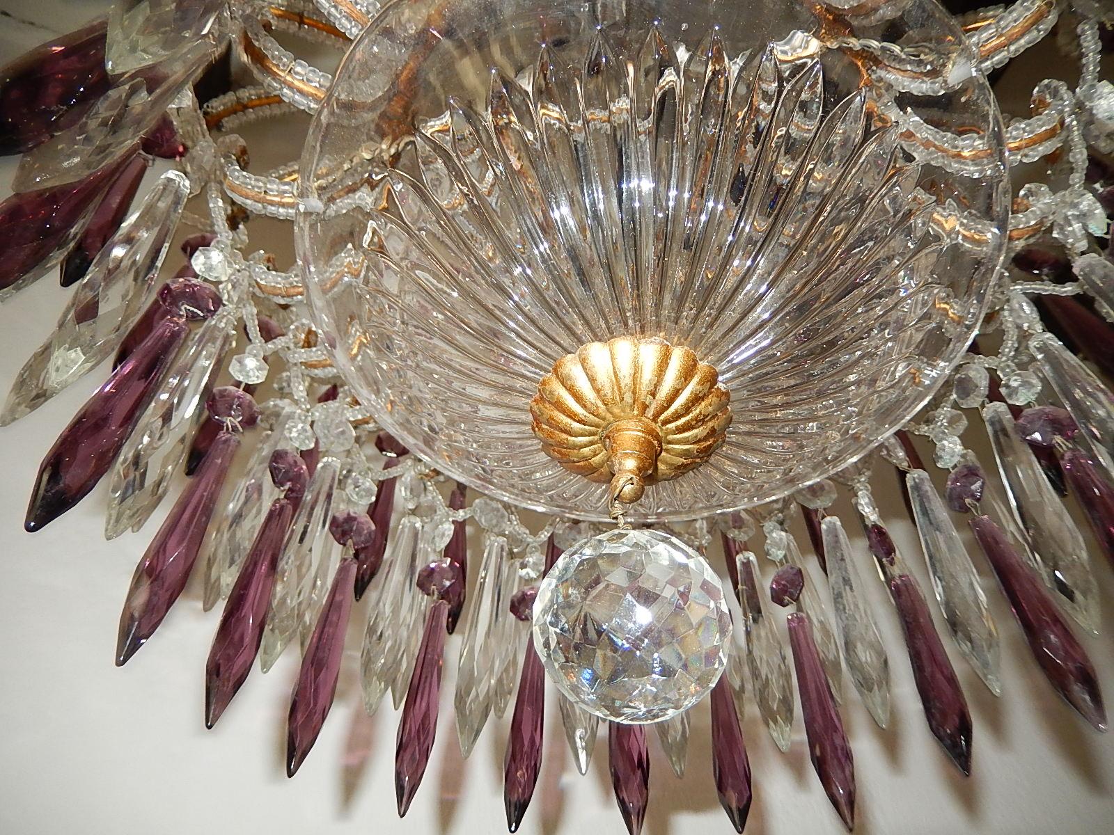 Italian Micro-Beaded Amethyst Crystal Prisms Chandelier For Sale 2