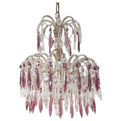 Italian Micro-Beaded Amethyst Crystal Prisms Chandelier