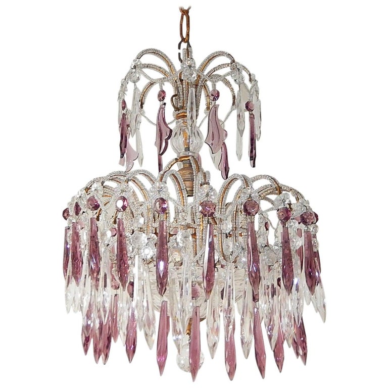 Italian MicroBeaded Amethyst Crystal Prisms Chandelier For Sale at 1stDibs