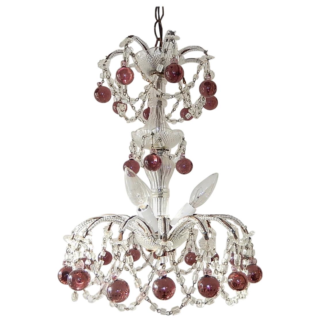 Italian Micro-Beaded Amethyst Murano Drops Chandelier, circa 1920s