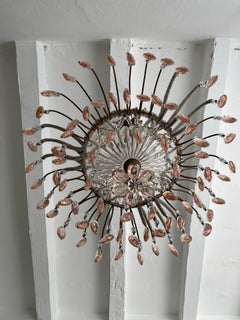 Italian Micro-Beaded Pink Prisms Crystal Chandelier Rare c1920