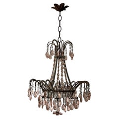Italian Micro-Beaded Pink Prisms Crystal Chandelier Rare c1920
