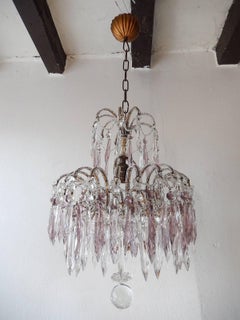 Italian Micro-Beaded Purple Lavender Crystal Prisms Chandelier circa 1920