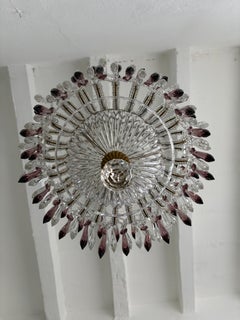 Italian Micro-Beaded Tiered Amethyst Crystal Prisms Chandelier c 1920 One of Two