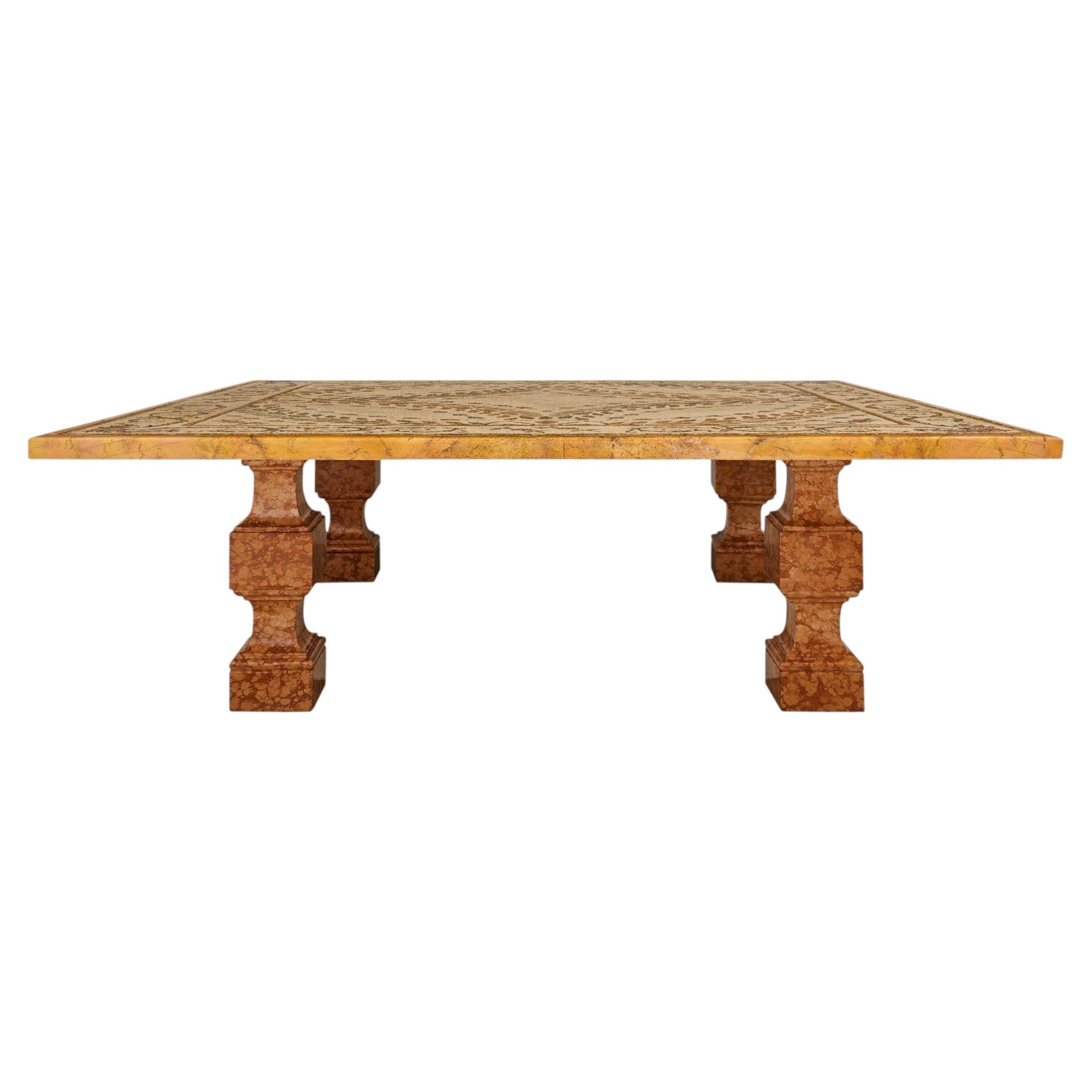 Table basse en micro mosaïque italienne et marbre Rosso Verona du 17ème siècle