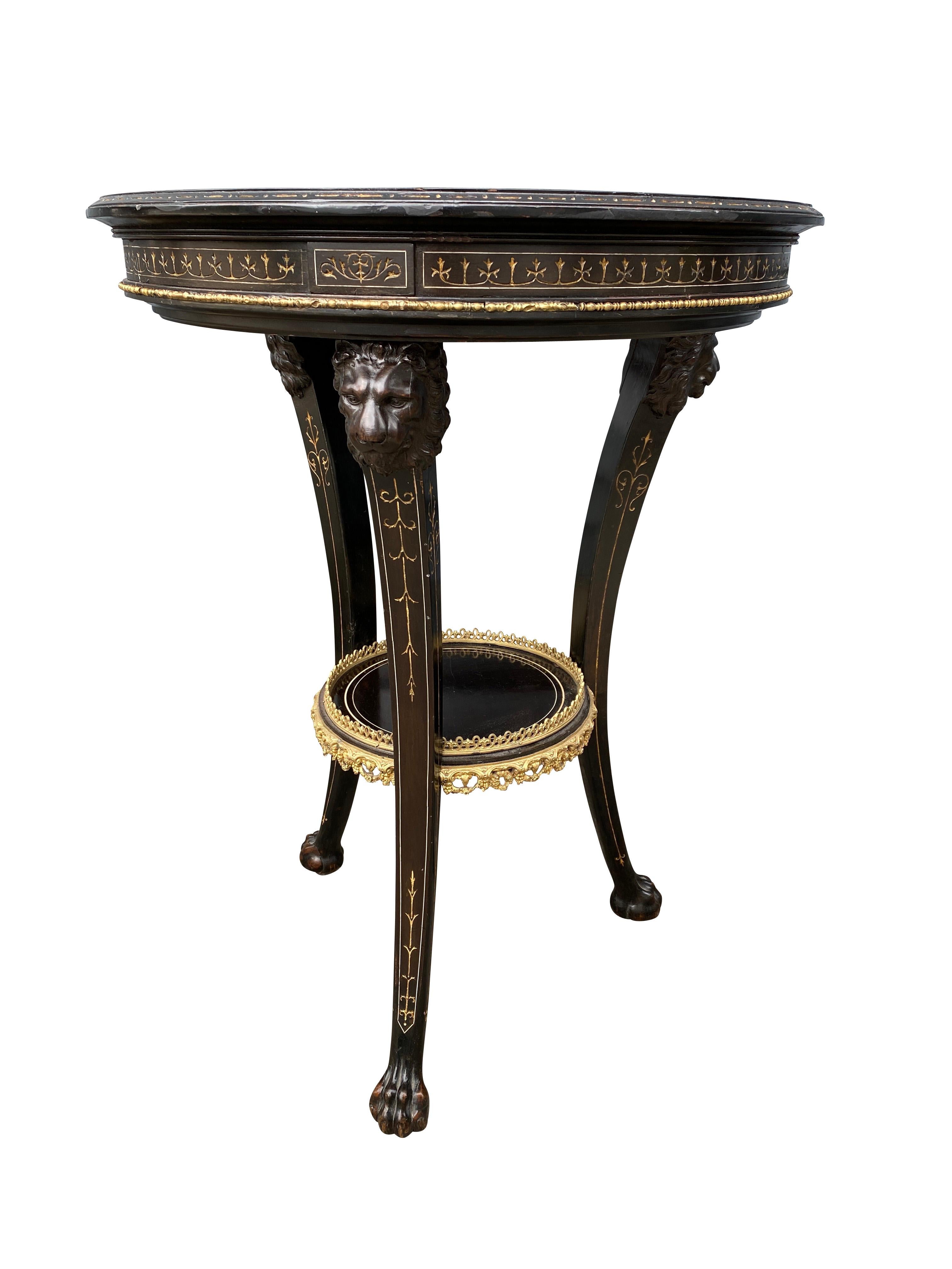 The top with central 'Doves Of Pliny' surrounded by famous buildings of Rome including the Colosseum , Pantheon , St Peters etc. Set in an American Eastlake style base with Herter Bros characteristics. Cast gilt bronze applied trim and gilt incised