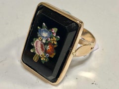 Italian Micromosaic Gold Flowers Ring