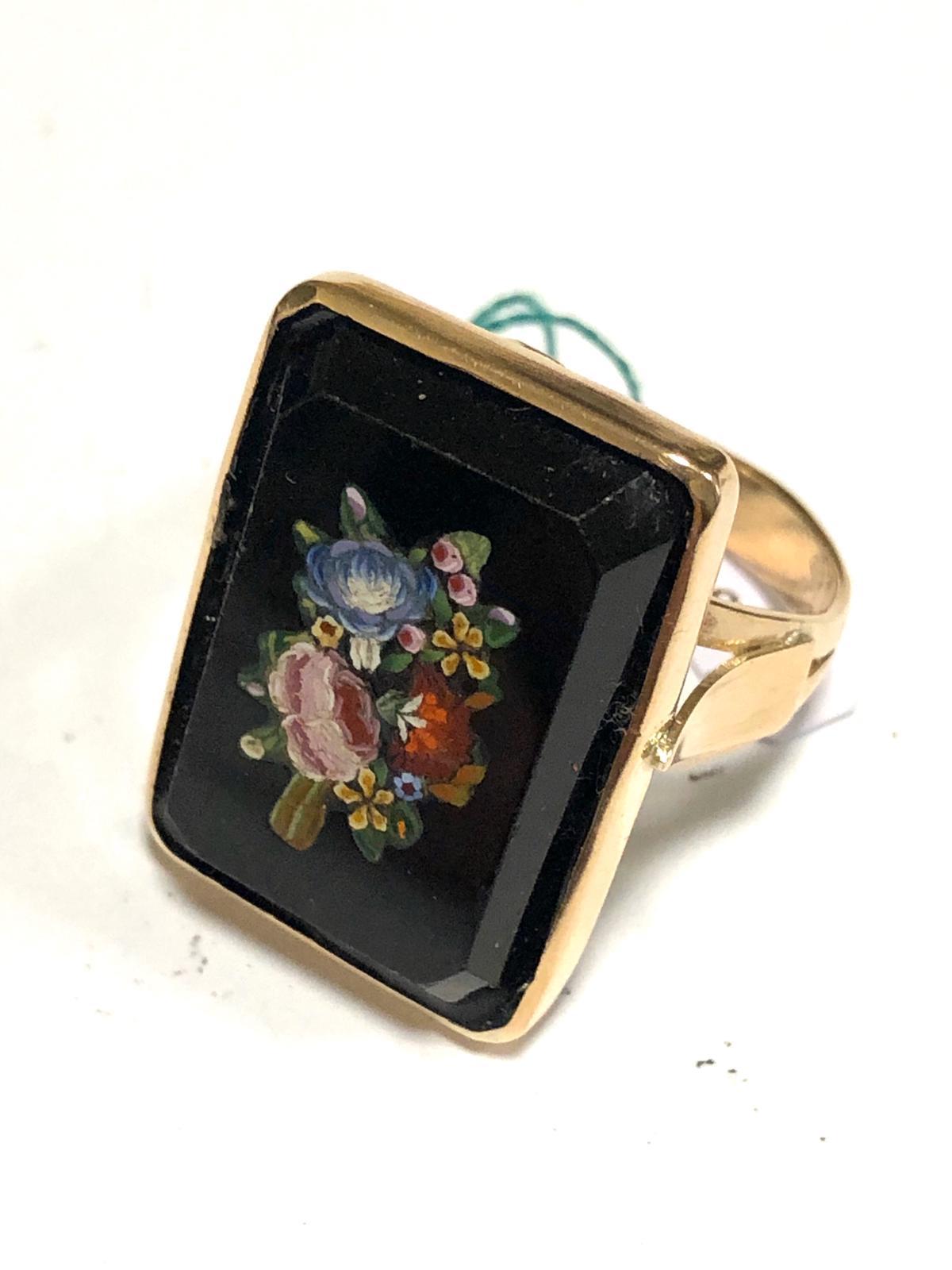 Italian Micromosaic Gold Flowers Ring In Good Condition In Firenze, IT