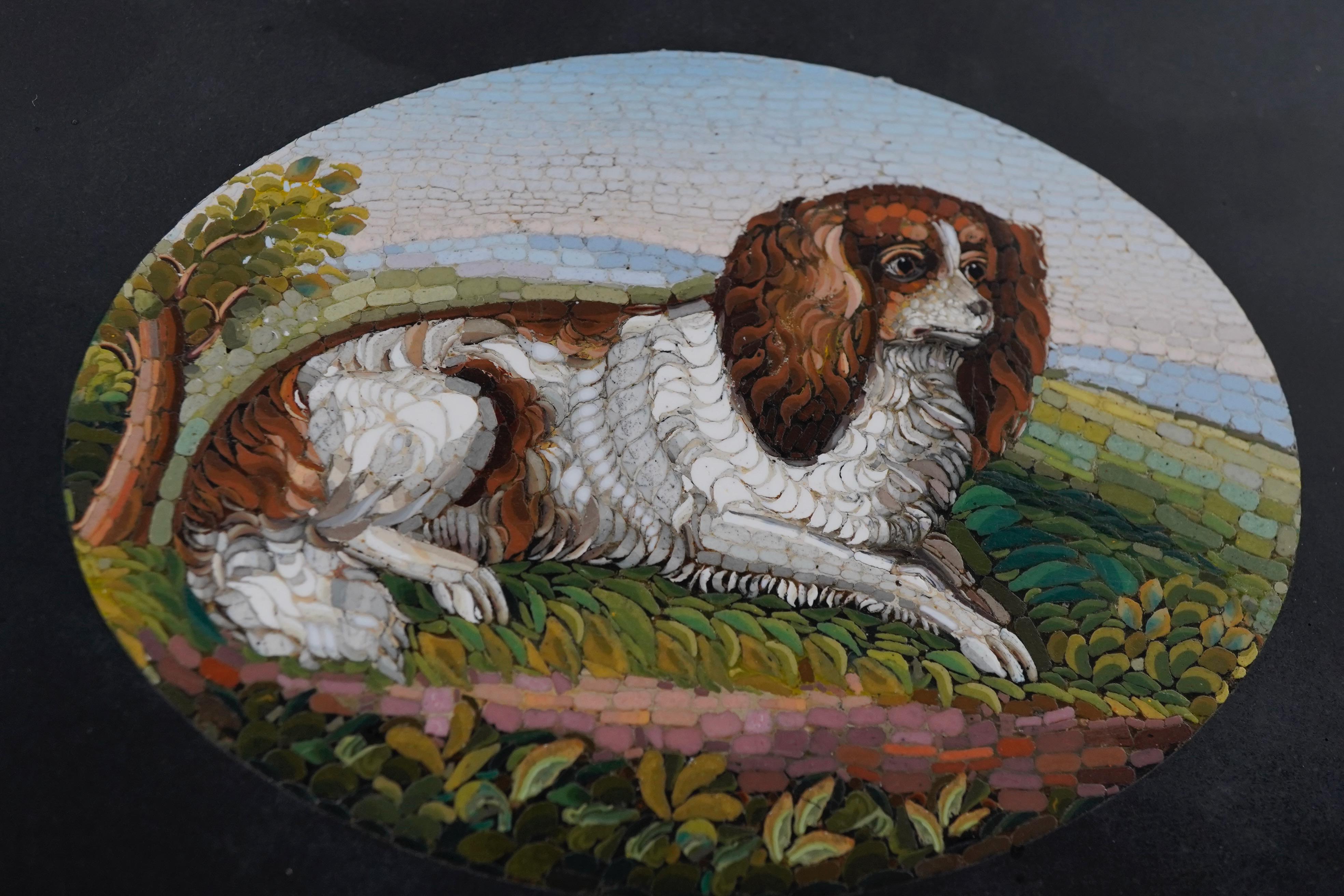 Vittoriano Fermacarte italiano a micromosaico con Charles Charles Spaniel del XIX secolo in vendita