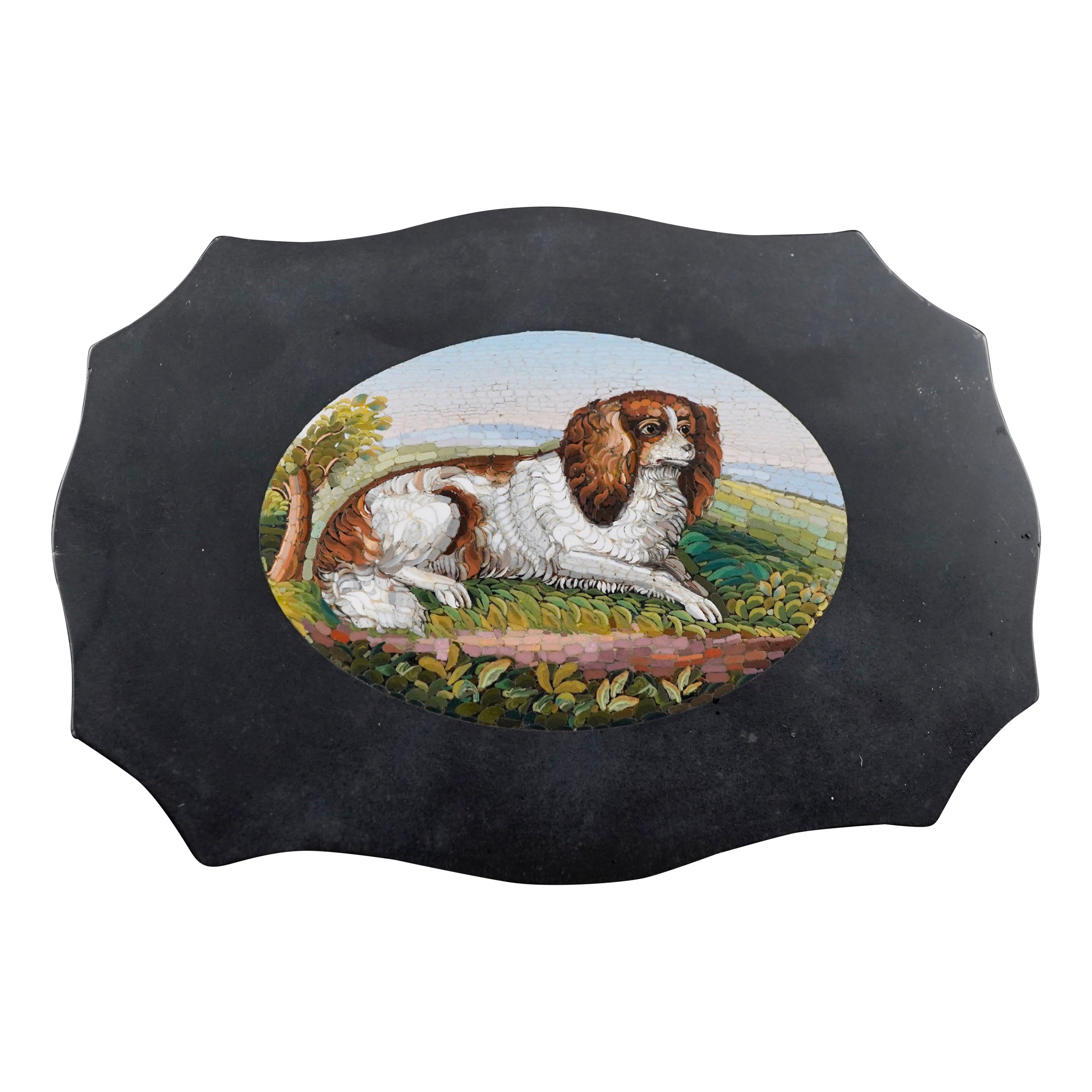 Fermacarte italiano a micromosaico con Charles Charles Spaniel del XIX secolo