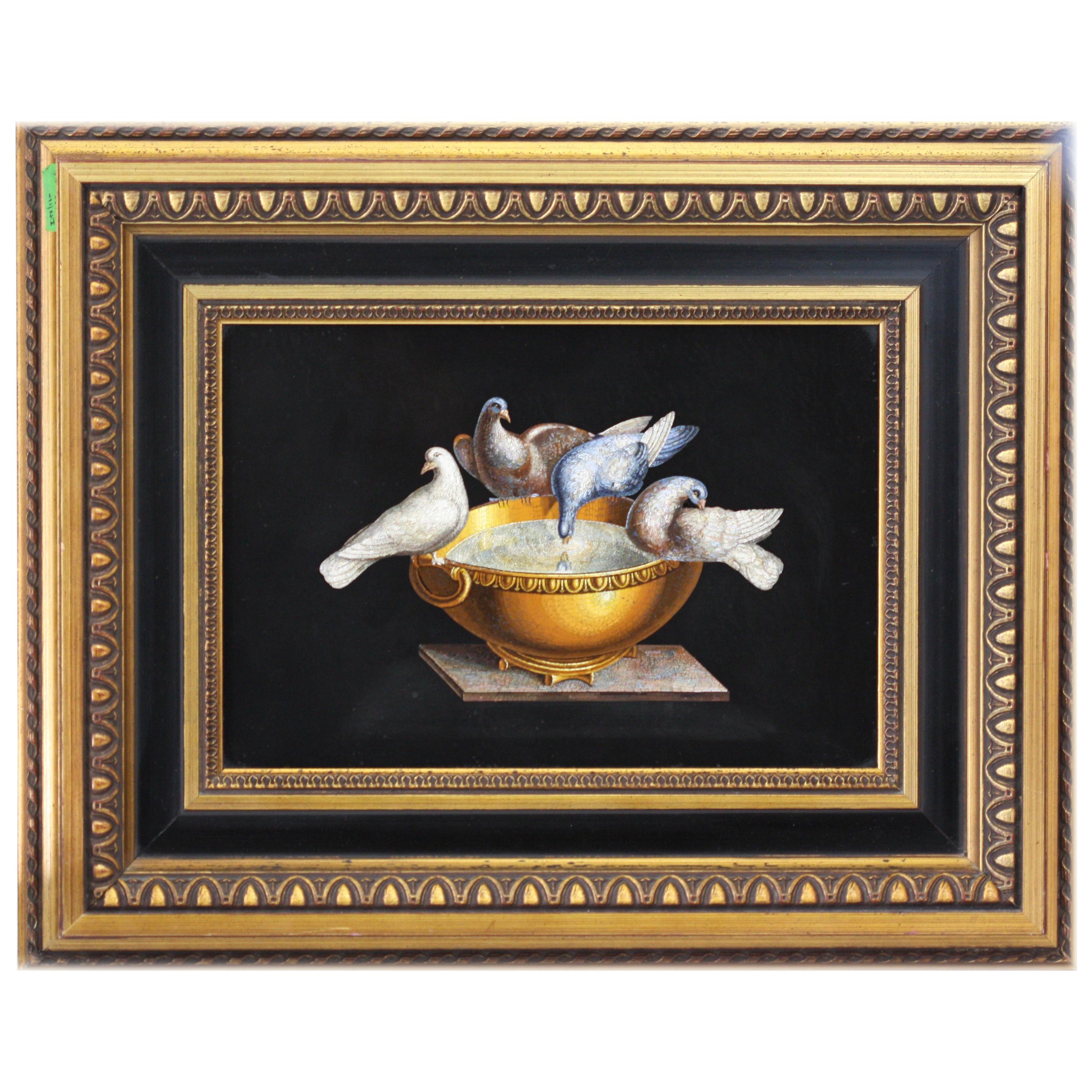 Italian Micromosaic Plaque of the "Doves of Pliny", Vatican Workshop For Sale