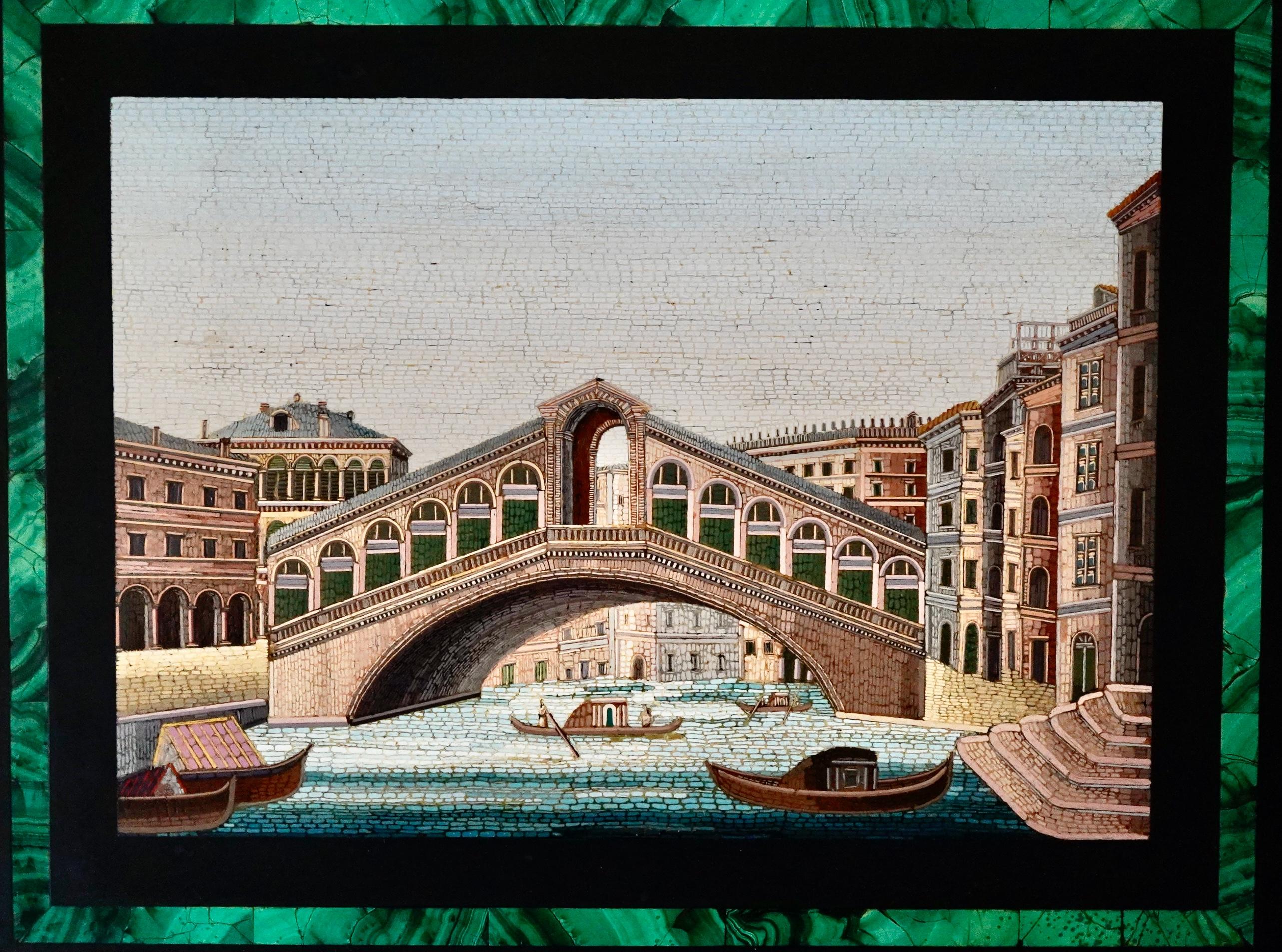 Late Victorian Italian Micromosaic Plaque with the veiw of Rialto Bridge in Venice. For Sale