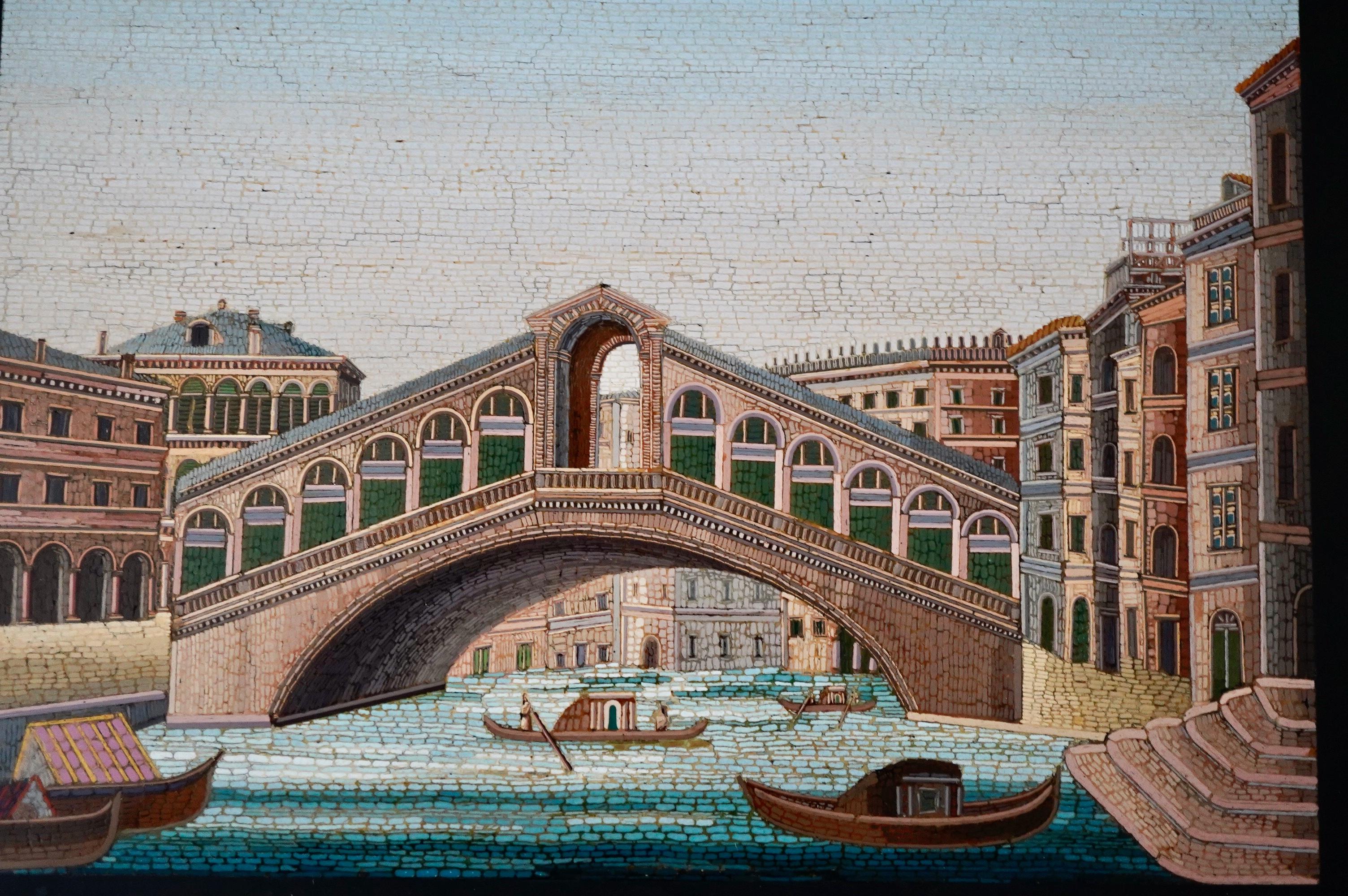 Mosaic Italian Micromosaic Plaque with the veiw of Rialto Bridge in Venice. For Sale