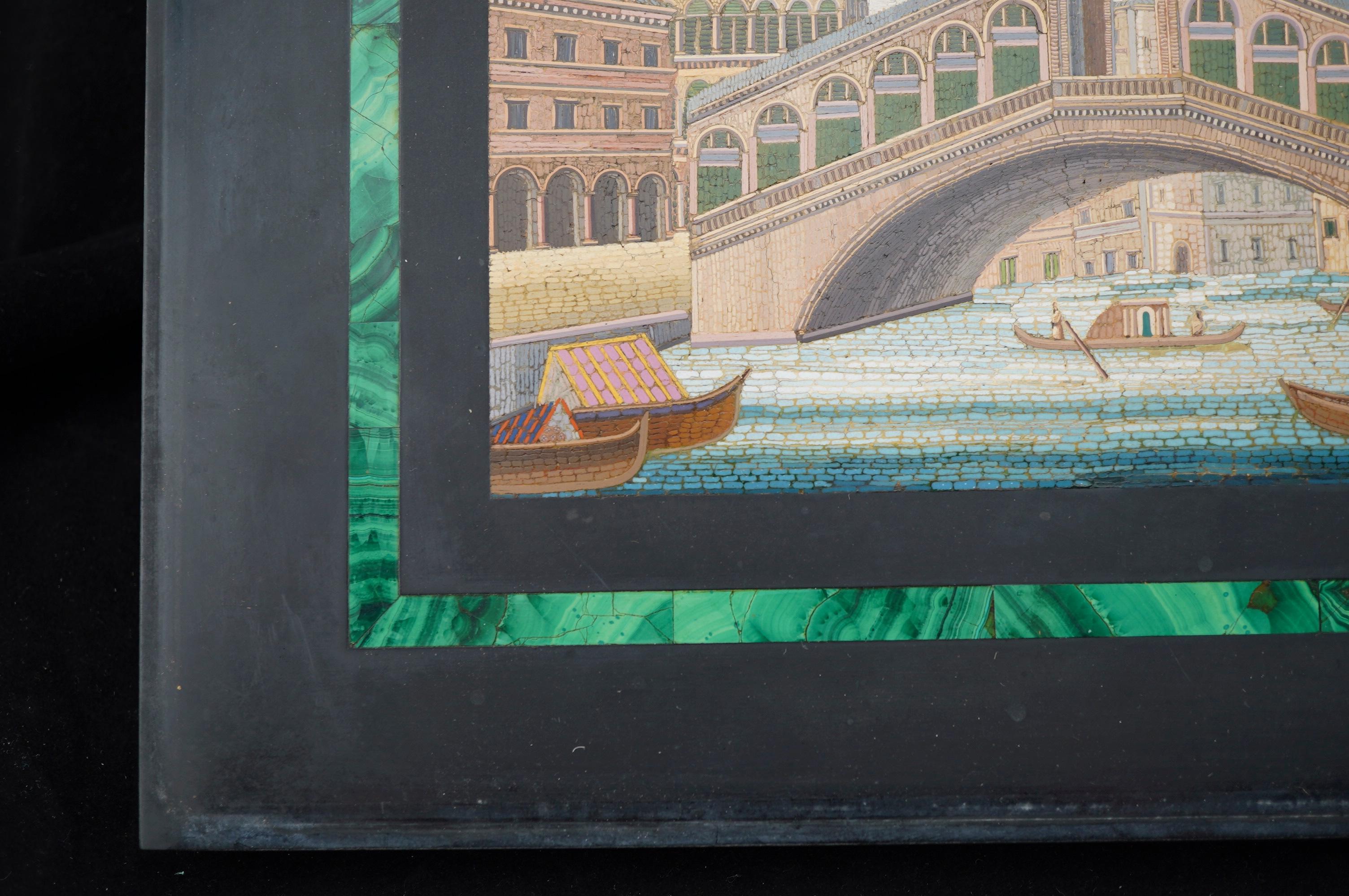 Italian Micromosaic Plaque with the veiw of Rialto Bridge in Venice. In Good Condition For Sale In Gainesville, FL