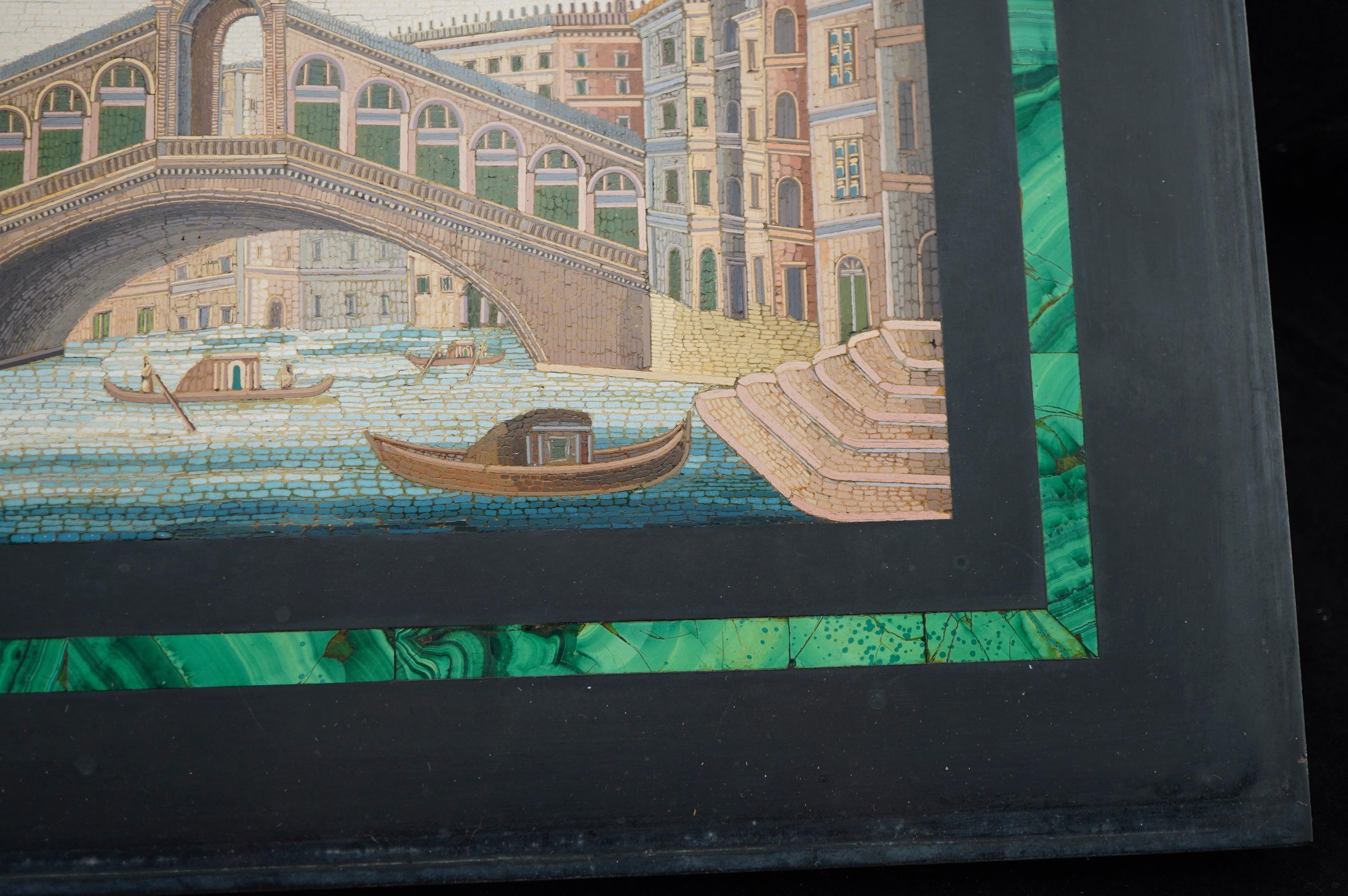 Late 19th Century Italian Micromosaic Plaque with the veiw of Rialto Bridge in Venice. For Sale