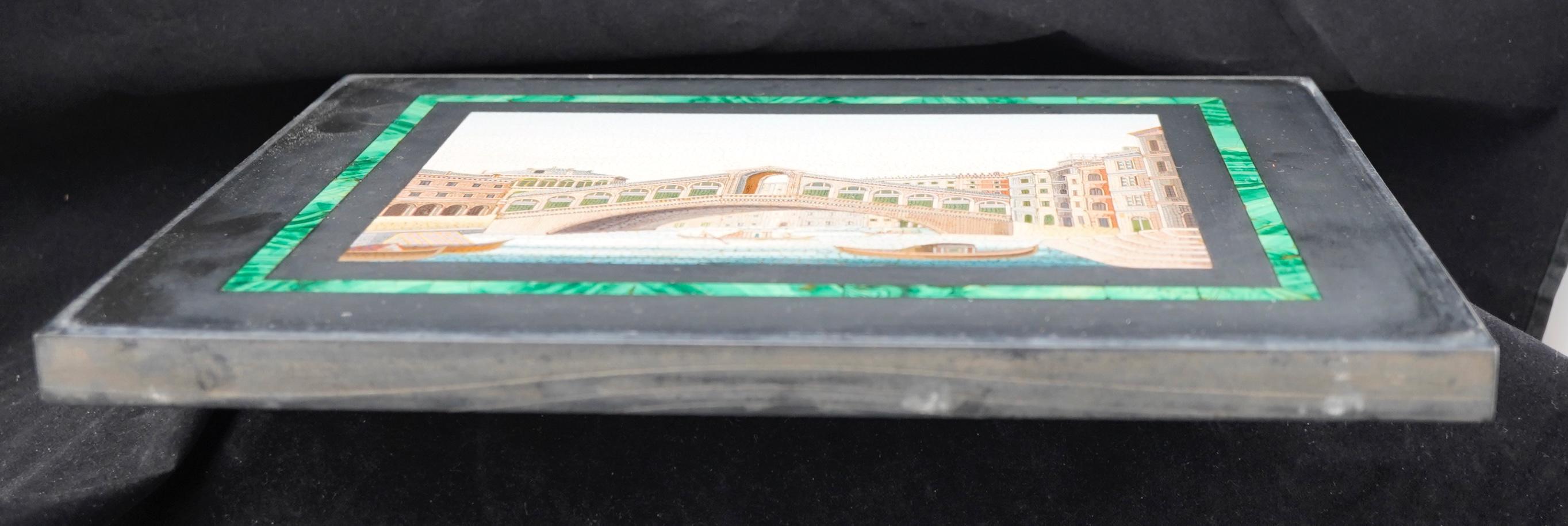Glass Italian Micromosaic Plaque with the veiw of Rialto Bridge in Venice. For Sale