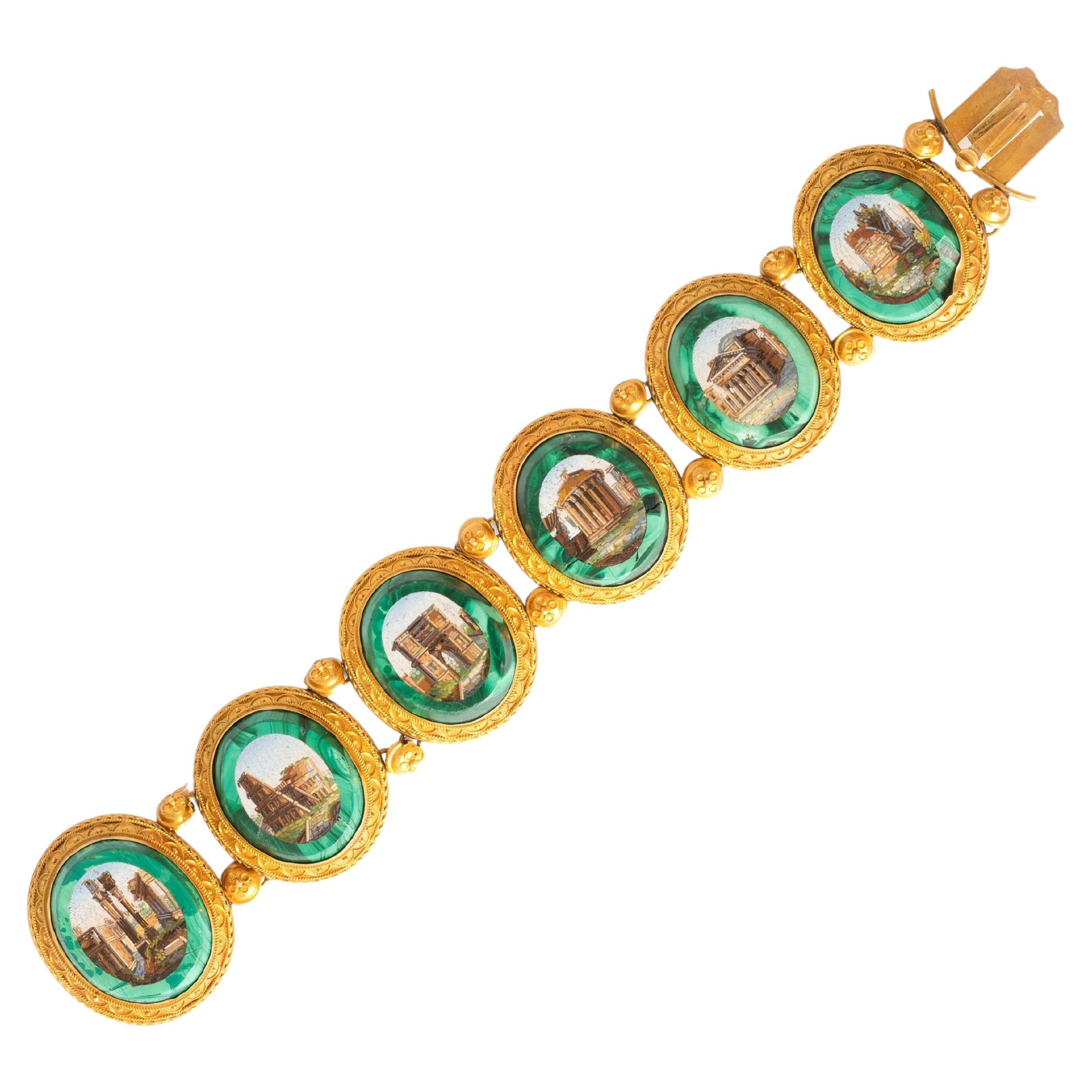 Italian Micromosaic Yellow Gold Bracelet For Sale