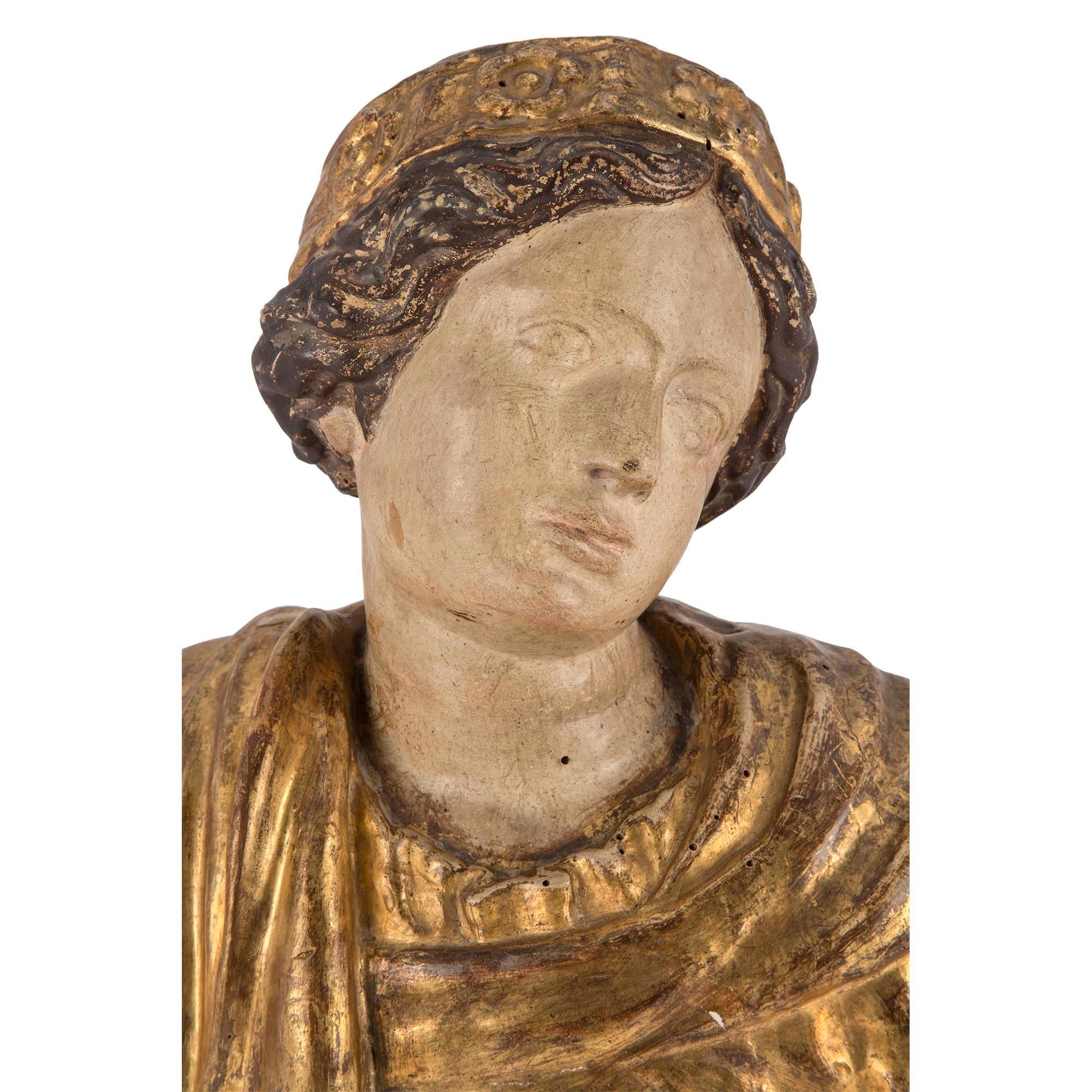 Italian Mid-17th Century Baroque Period Giltwood and Polychrome Bust 2