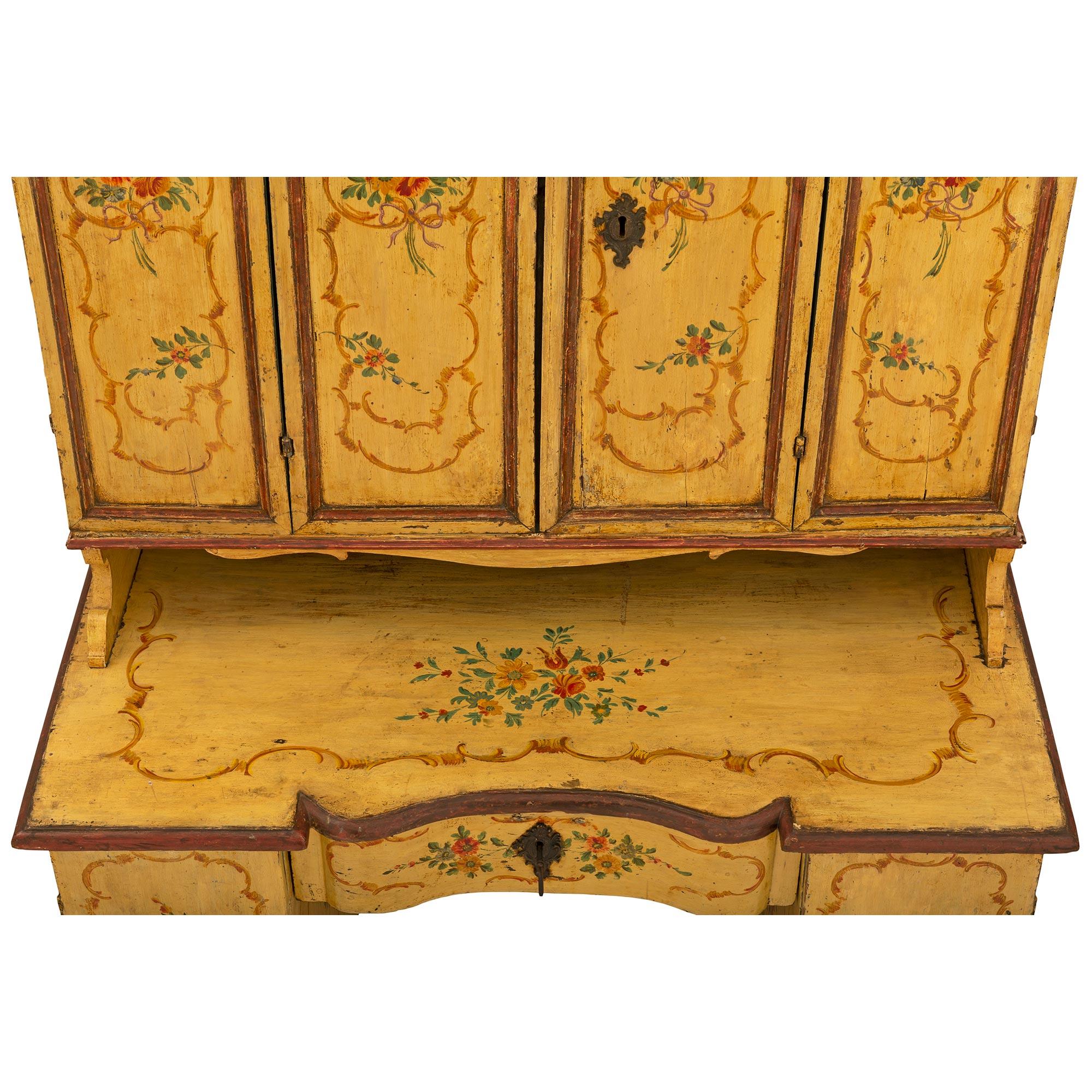 Meuble de rangement/bureau italien du milieu du XVIIIe siècle peint à la main de style Gênese-Saint-Jacques en vente 4