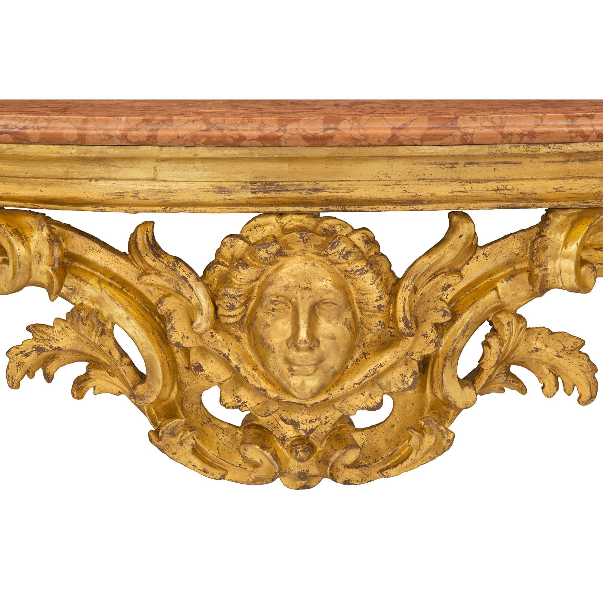 Italian Mid-18th Century Giltwood and Rosso Verona Marble Console For Sale 2