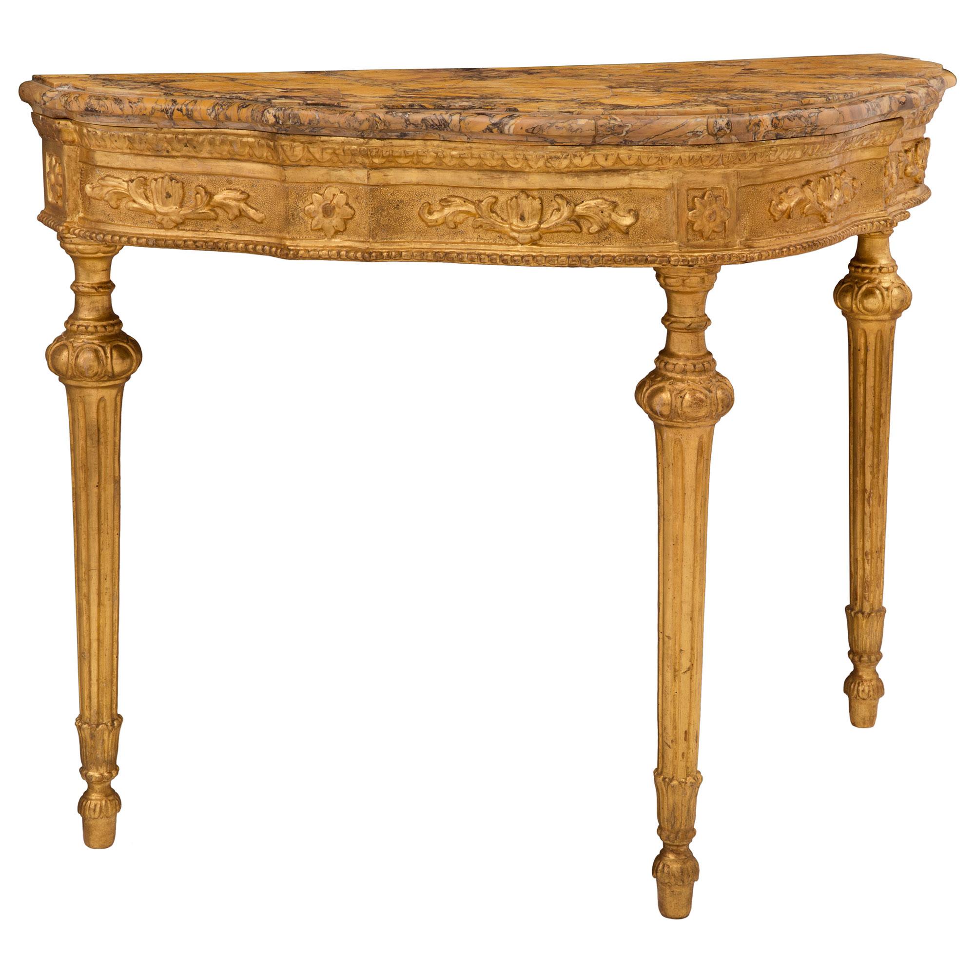 Italian Mid 18th Century Louis XVI Period Giltwood and Marble Console In Good Condition For Sale In West Palm Beach, FL