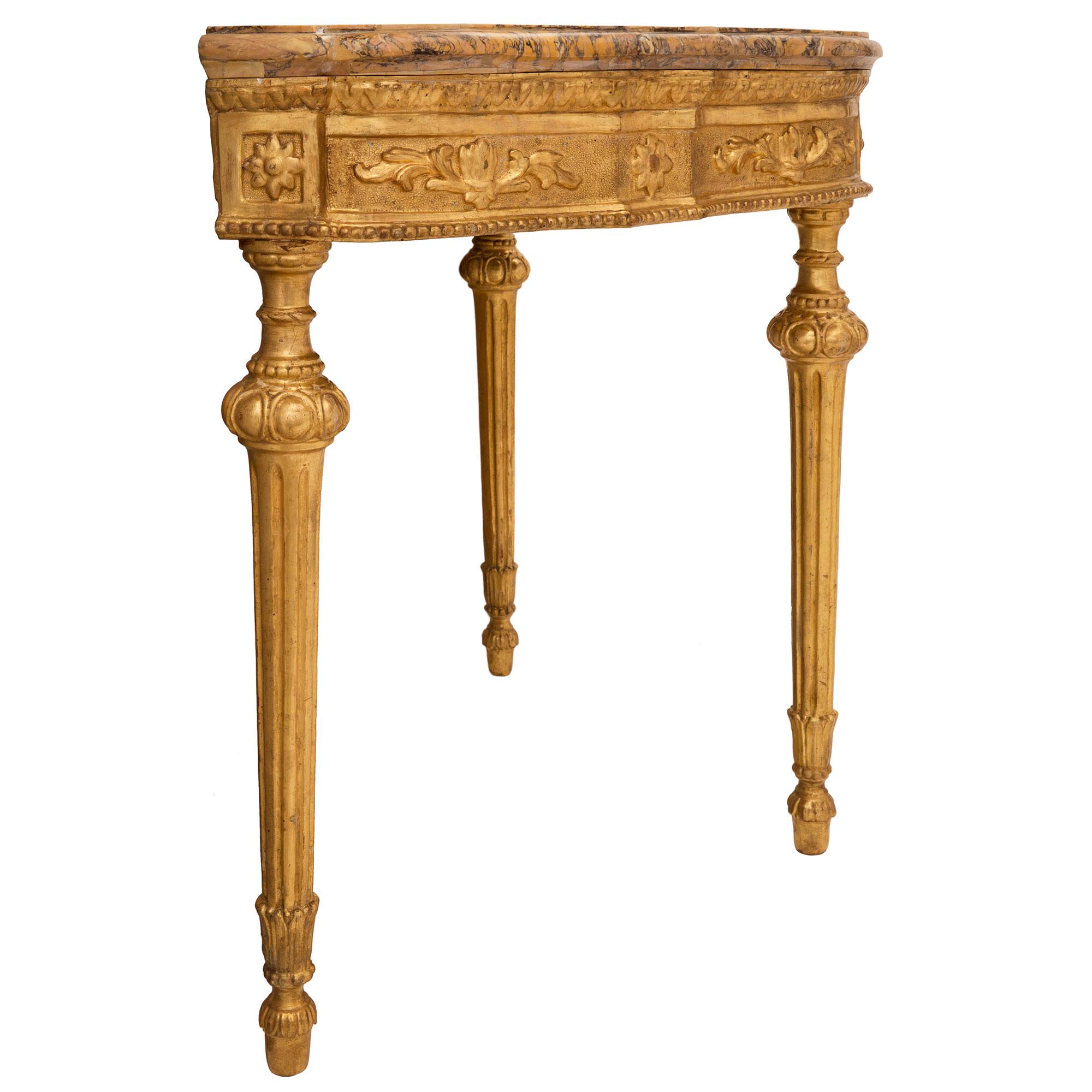 18th Century and Earlier Italian Mid 18th Century Louis XVI Period Giltwood and Marble Console For Sale