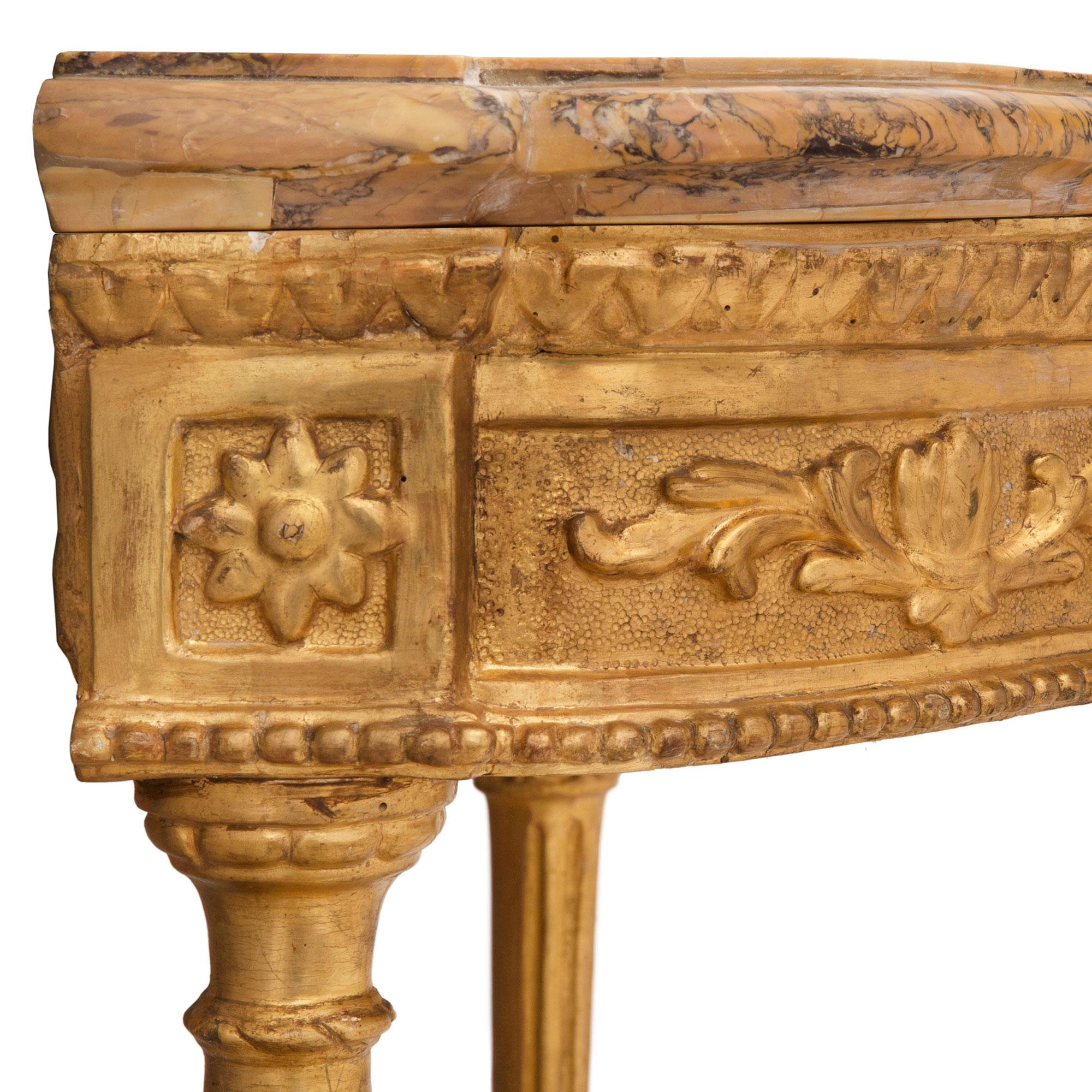 Siena Marble Italian Mid 18th Century Louis XVI Period Giltwood and Marble Console For Sale