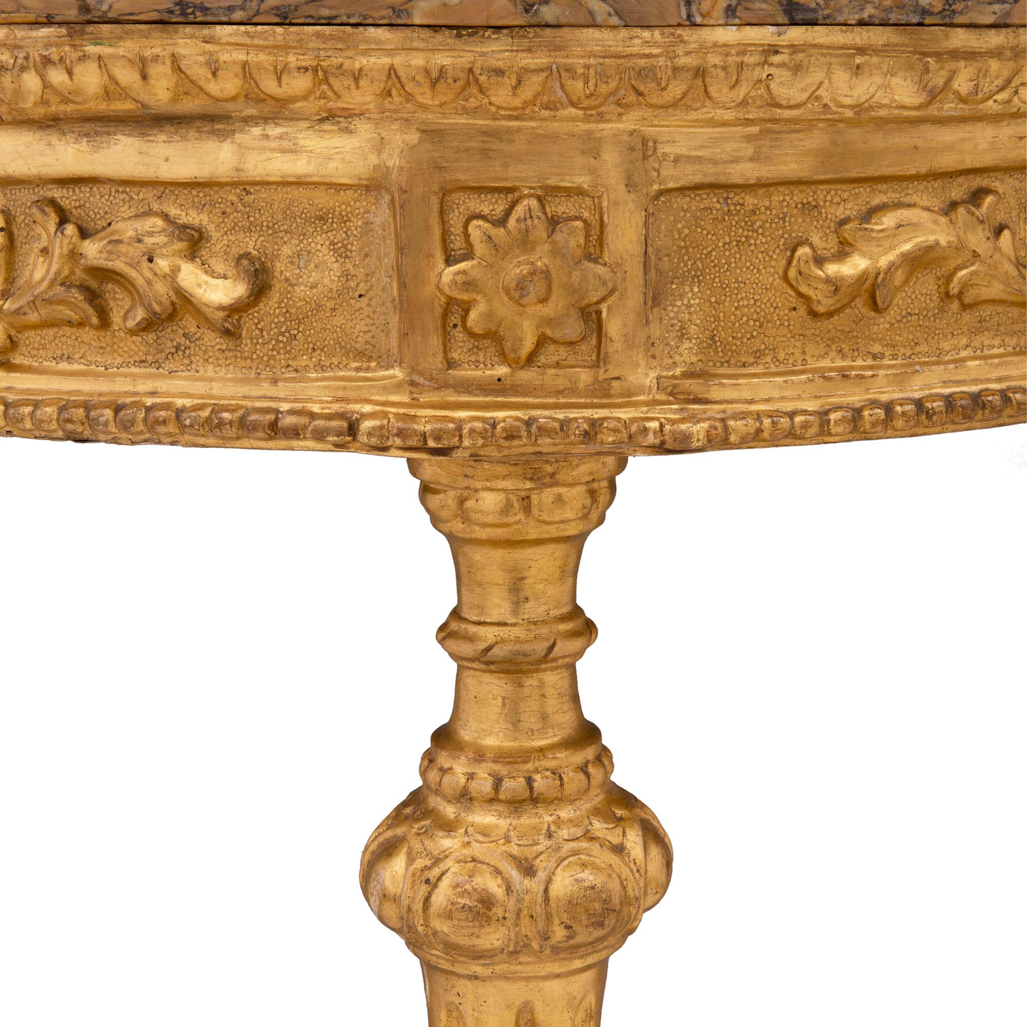 Italian Mid 18th Century Louis XVI Period Giltwood and Marble Console For Sale 1