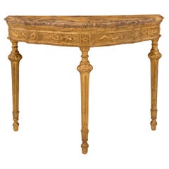 Italian Mid 18th Century Louis XVI Period Giltwood and Marble Console