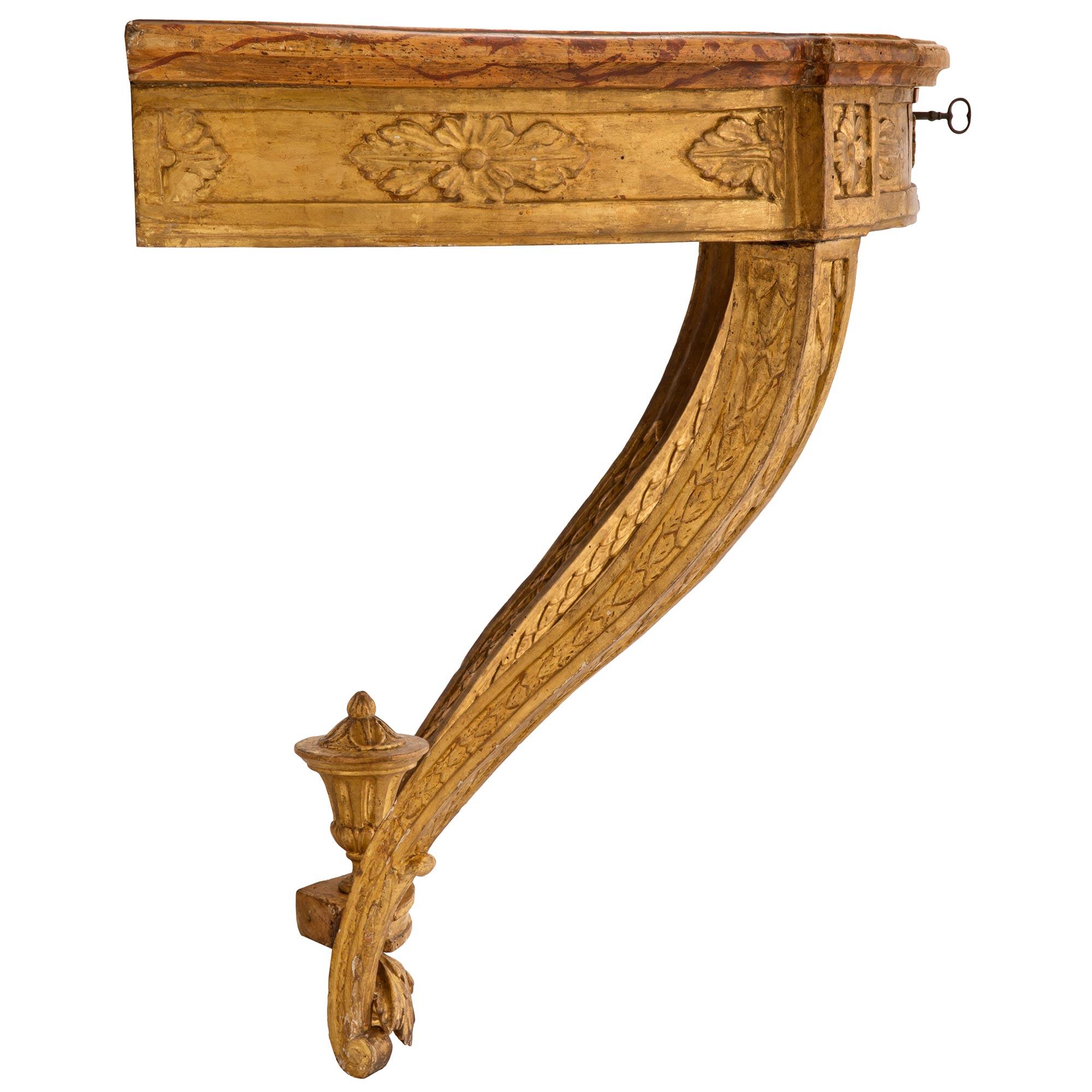 18th Century and Earlier Italian Mid 18th Century Louis XVI Period Giltwood Consoles For Sale