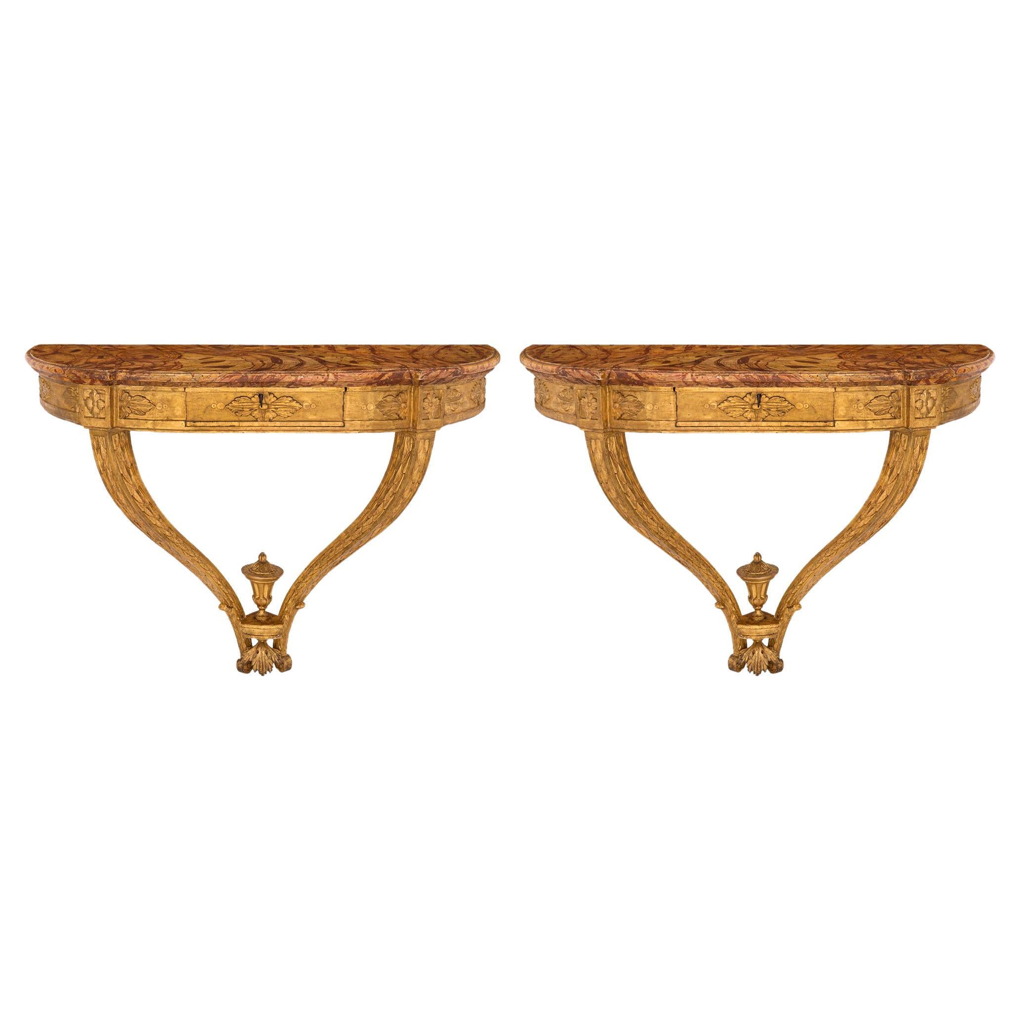 Italian Mid 18th Century Louis XVI Period Giltwood Consoles