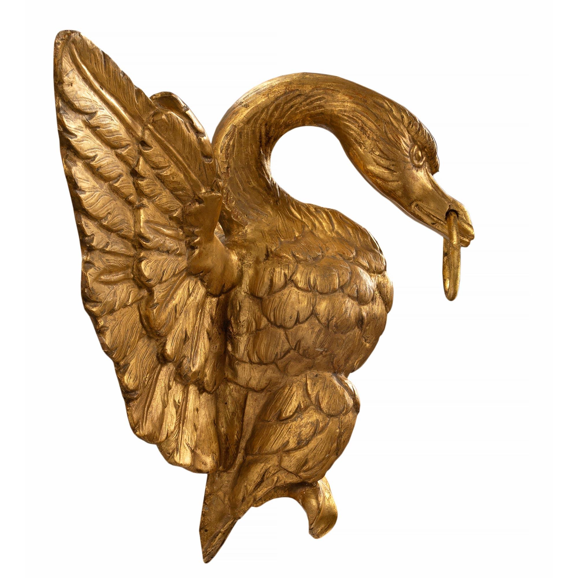 18th Century and Earlier Italian Mid-18th Century Louis XVI Period Wall Mounted Open Winged Giltwood Swan For Sale