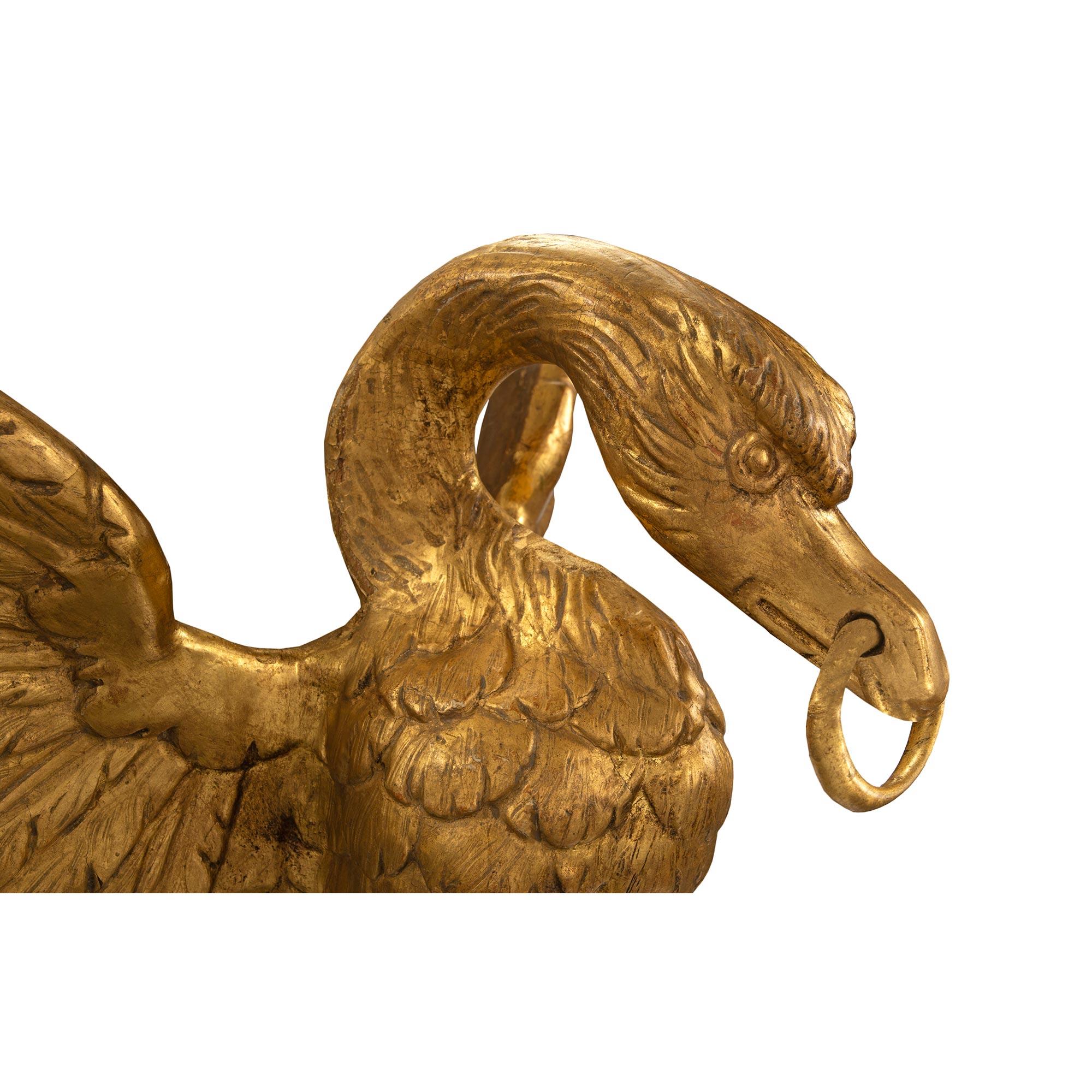 Italian Mid-18th Century Louis XVI Period Wall Mounted Open Winged Giltwood Swan For Sale 1