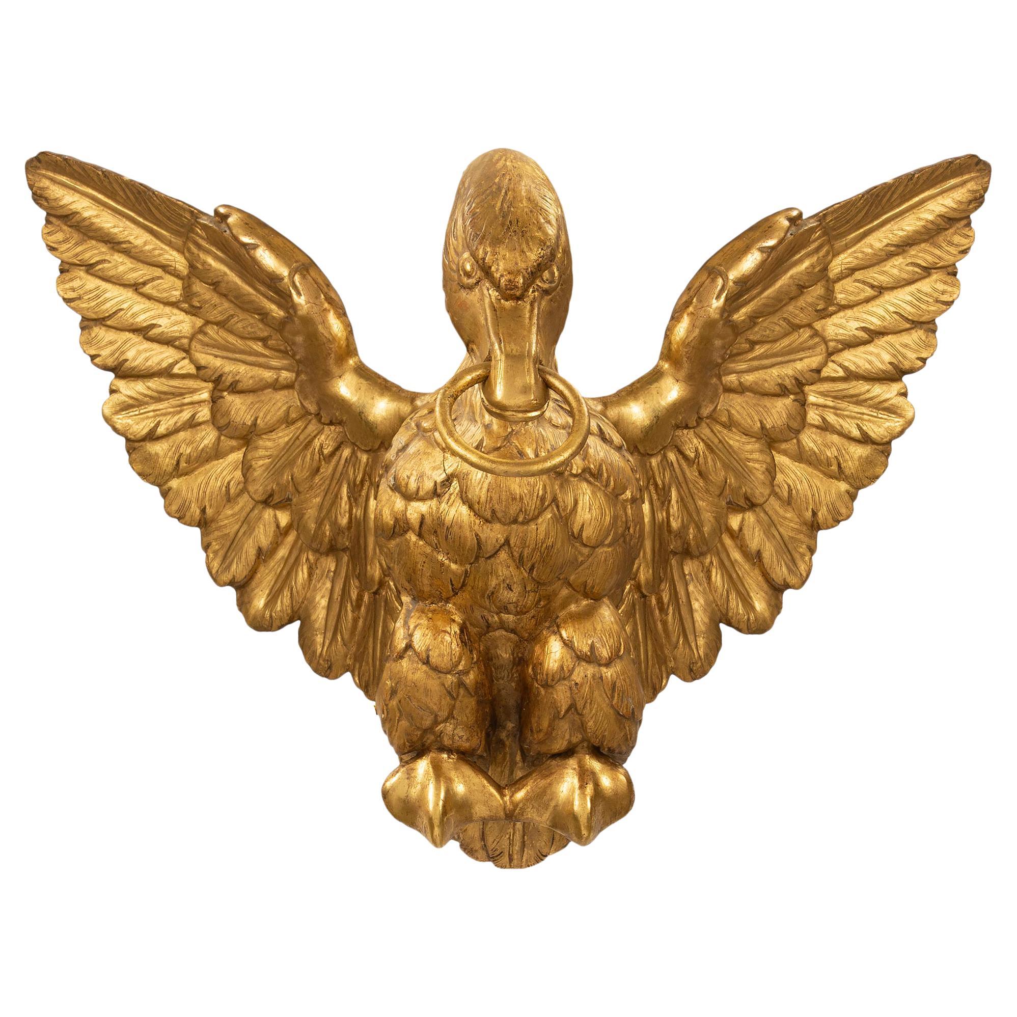 Italian Mid-18th Century Louis XVI Period Wall Mounted Open Winged Giltwood Swan For Sale