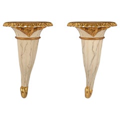 Italian Mid-18th Century Venetian Faux Marble and Giltwood Wall Brackets