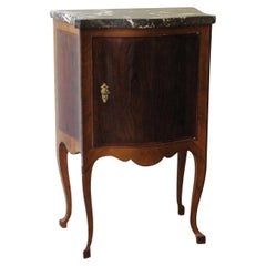 Antique Italian Mid-18th Century Walnut Bedside Table with One Door and a Marble-Top
